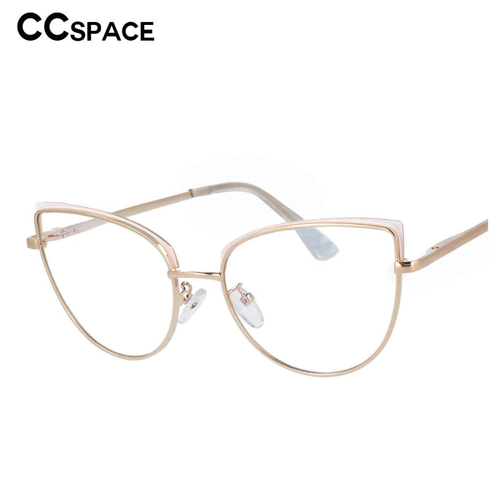 CCspace Unisex Full Rim Cat Eye Alloy Frame Eyeglasses 53101 - Stylish Retro Glasses for Women & Men - Perfect for Reading, Fashion, and Daily Wear