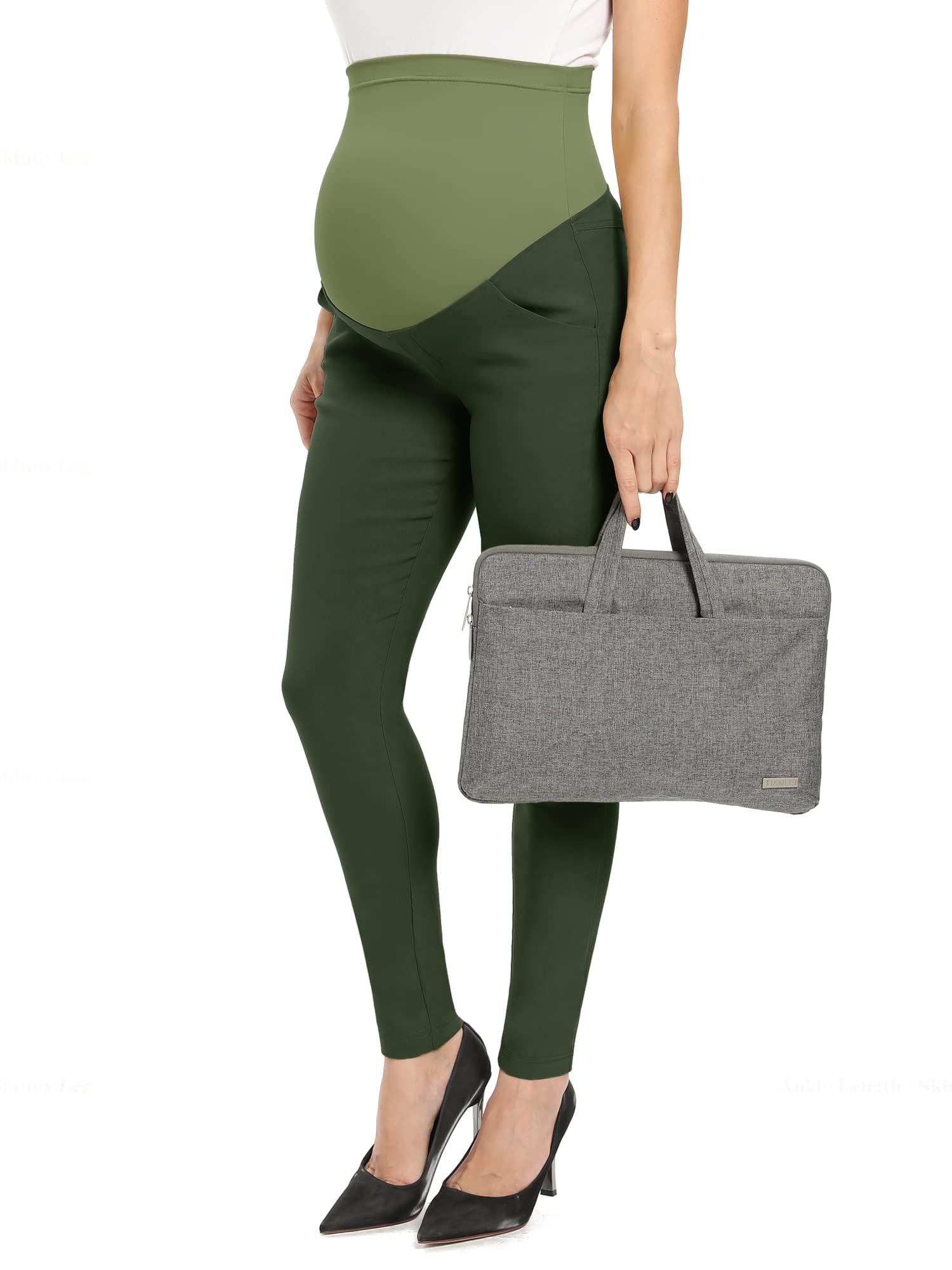FitGlam Women's Maternity Work Pants - Over The Belly Stretch Skinny Leg Pregnancy Office Pants with Pockets | Comfortable & Professional for Pregnancy Workwear