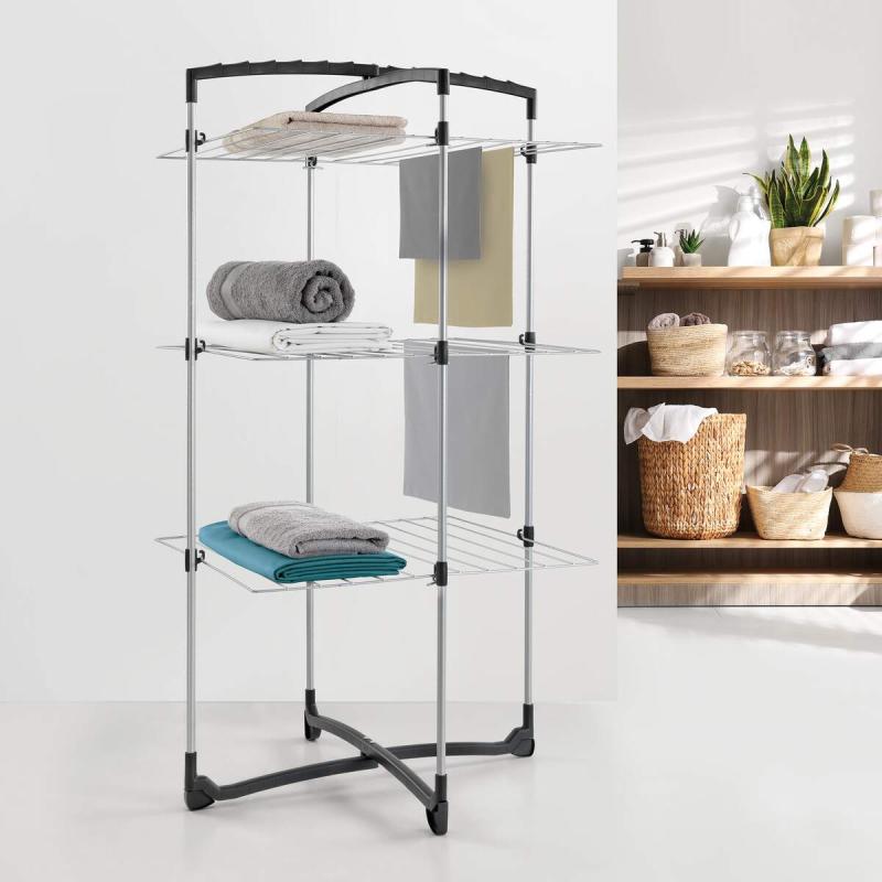 Fortino 3-Tier Laundry Drying Rack, Silver Metal Clothes Dryer Stand - Space Saving for Apartments, Dorms & Small Spaces