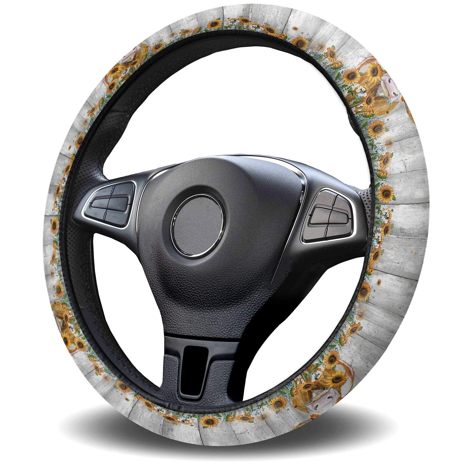 Vintage Sunflower Steering Wheel Cover - Anti-Slip, Washable for Car/Truck/SUV - Farmhouse Style Driving Comfort