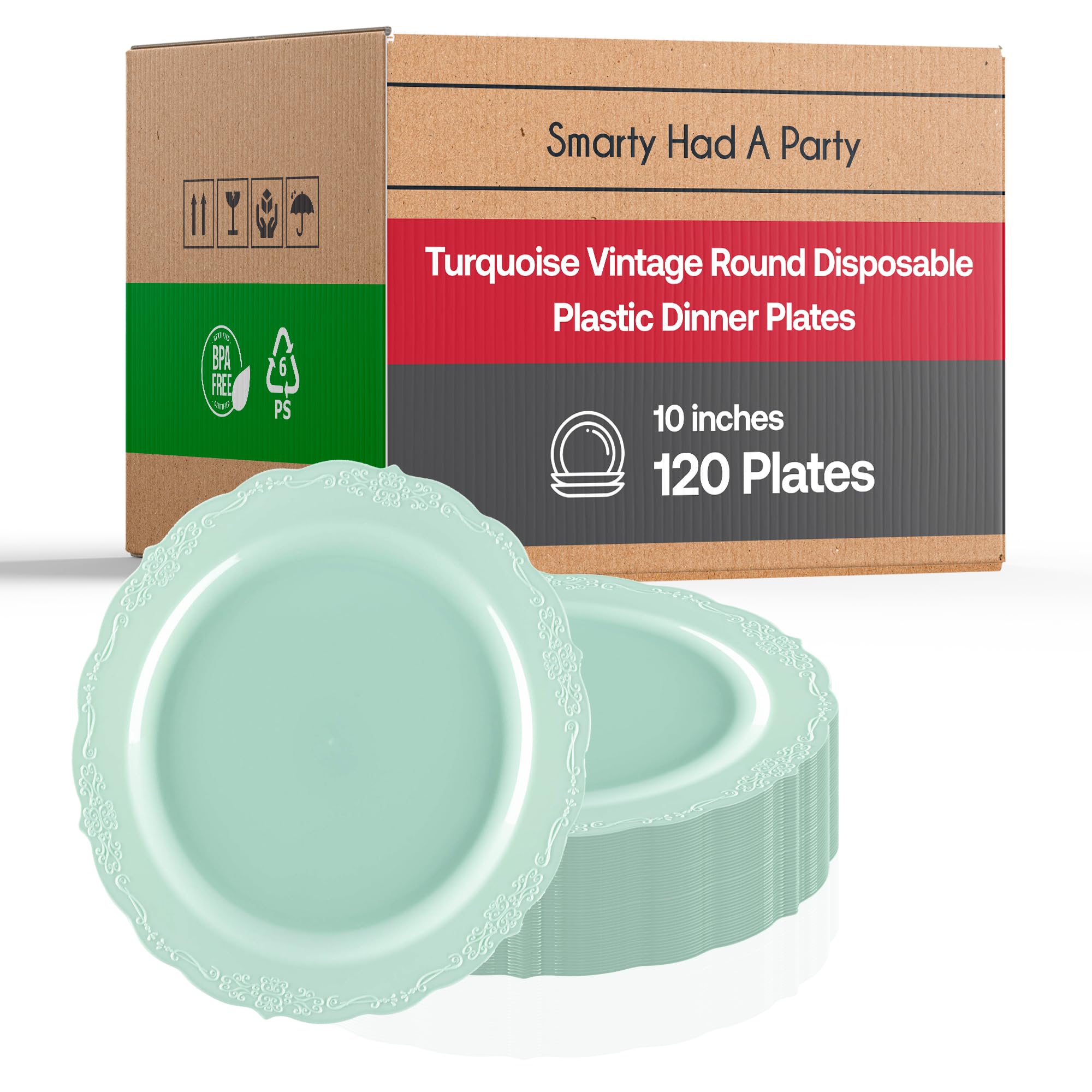 Elegant Disposable Plastic Dinner Plates 10 Inch - 120 Count Heavy Duty Turquoise Party Plates for Weddings, Birthdays & Events | Durable Disposable Tableware for Catering, BBQs & Special Occasions