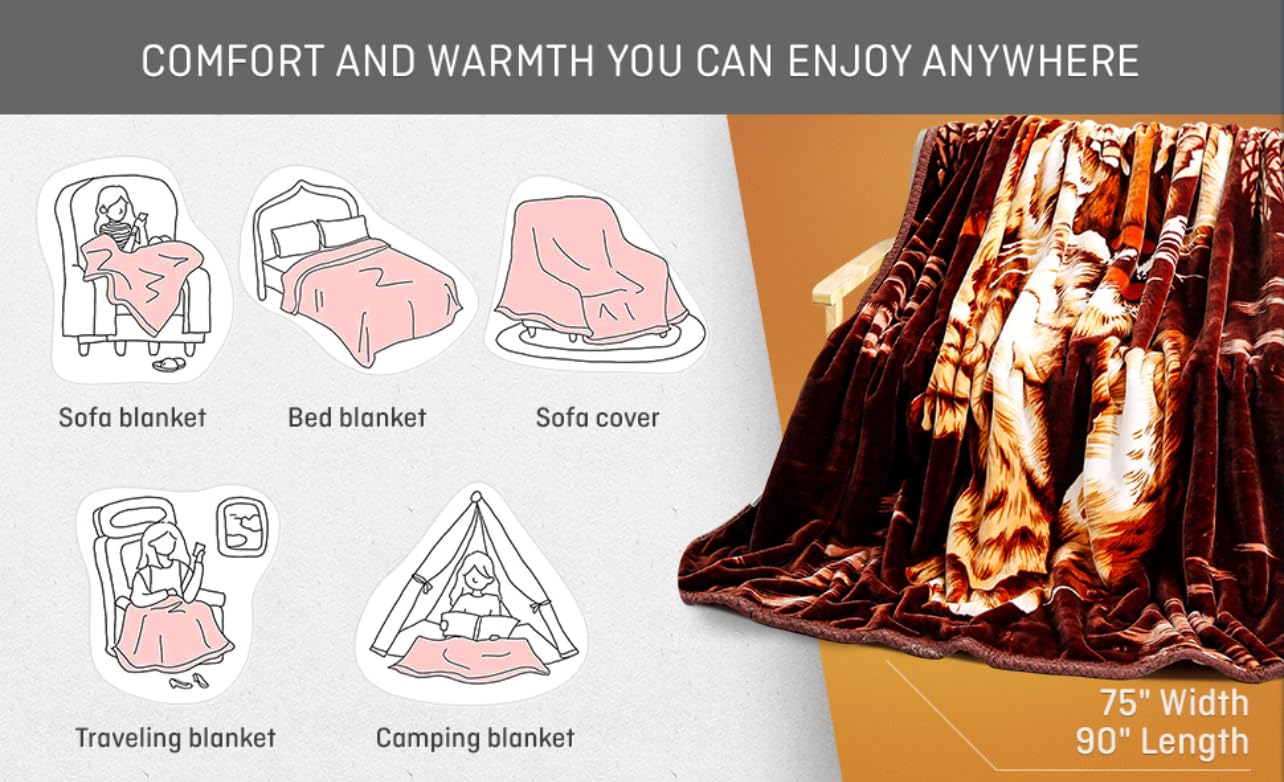 Soft Korean Mink Tiger Blanket - Queen Size Heavy Warm Throw for Bed & Couch - Cozy Animal Print Blanket for Winter, Home Decor, and Gift Giving