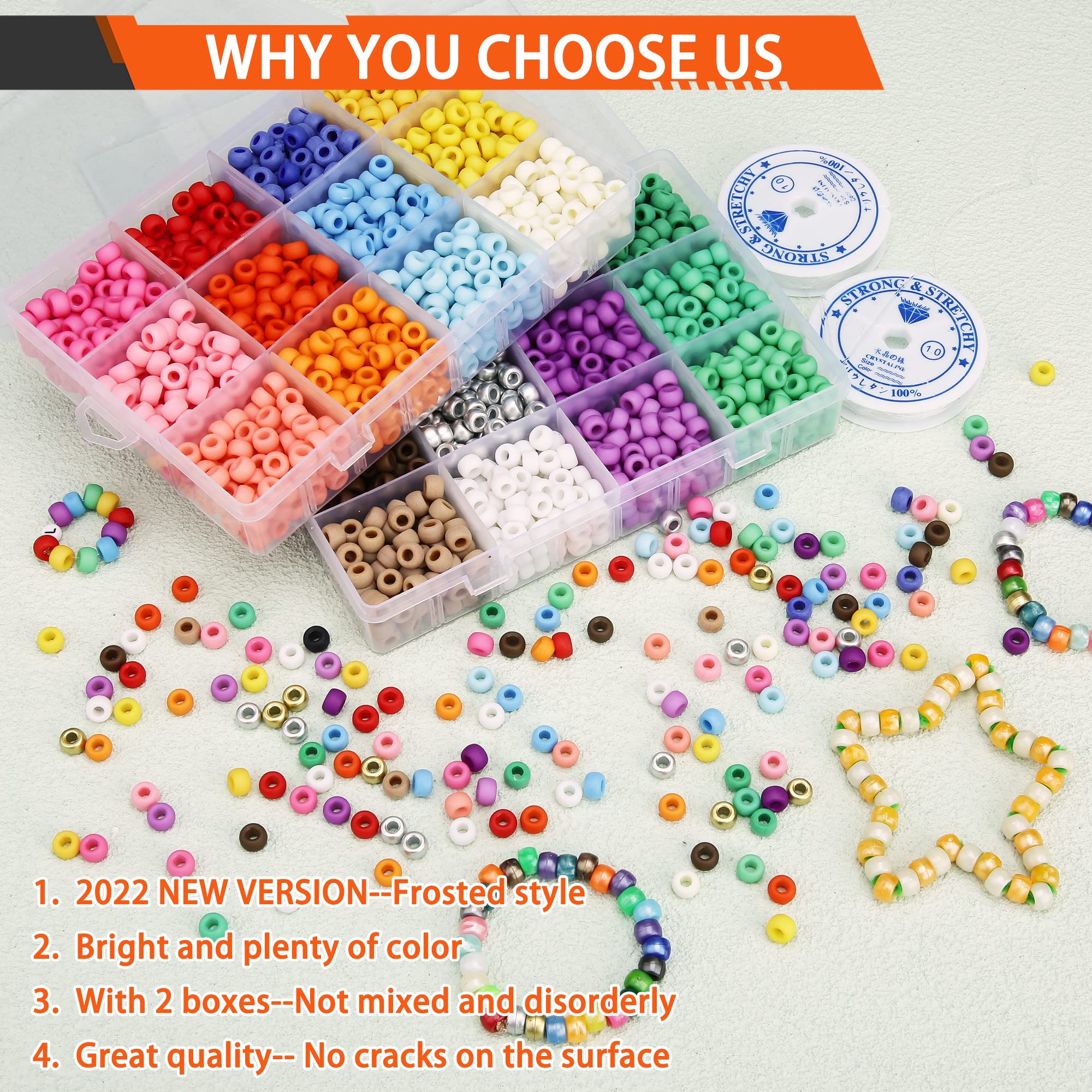 Greentime 2800 PCS 9mm Pony Beads Kit - 24 Colors Opaque Matte Beads for DIY Bracelets, Kandi Jewelry, Hair Braids & Friendship Necklaces | Perfect for Kids Crafts, Party Favors & Summer Camp Activities