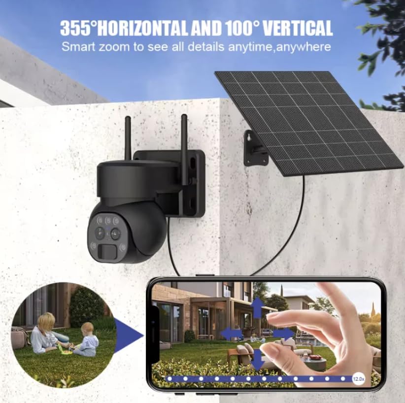 Oscanna Dual Lens 4MP Solar Powered Wireless Security Camera with 4G LTE & PTZ - Free SIM Card & 32GB Micro SD Included - Ideal for Home, Farm & Outdoor Surveillance