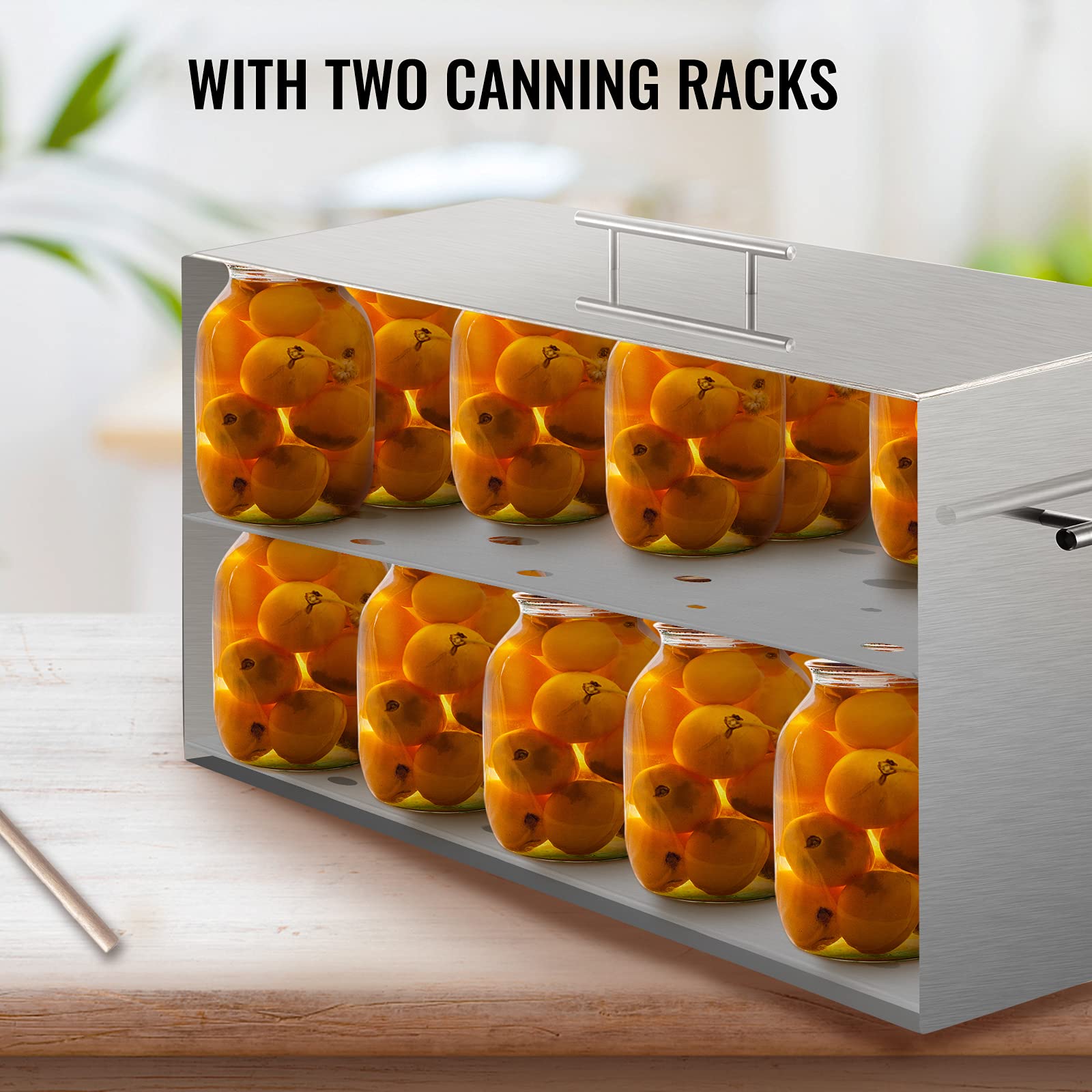 VEVOR 15 Quart Stainless Steel Water Bath Canner with 2 Racks - 304 Food Grade Large Stock Pot for Home Canning, Flat Bottom Brushed Design - Perfect for Preserving Fruits, Vegetables, Jams & Pickles on Stovetop