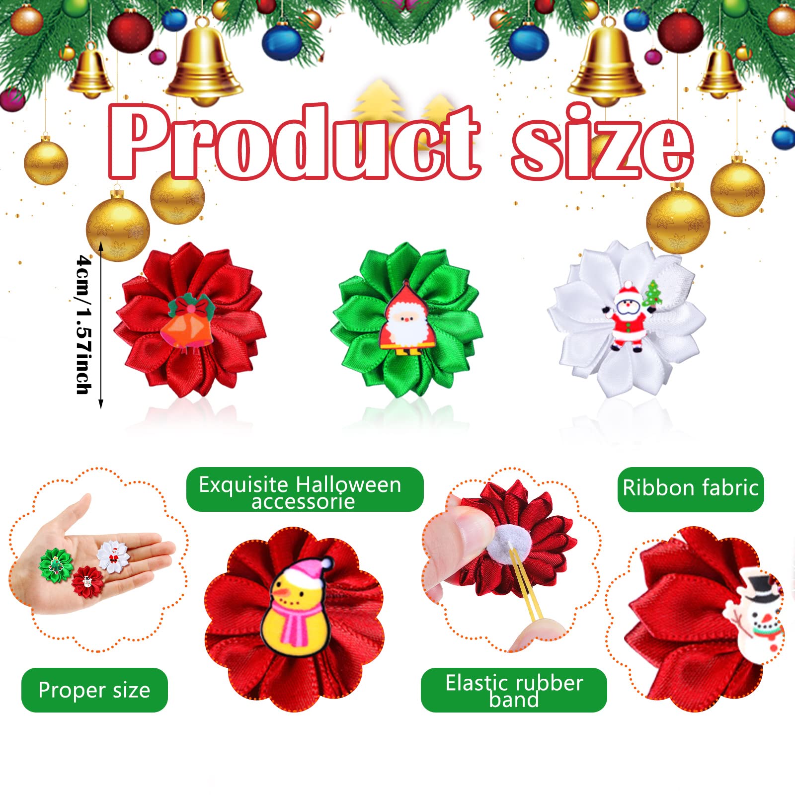 Christmas Dog Hair Bows 60 Pack - Pet Grooming Accessories for Small to Large Dogs & Cats - Perfect for Holiday Photos & Parties