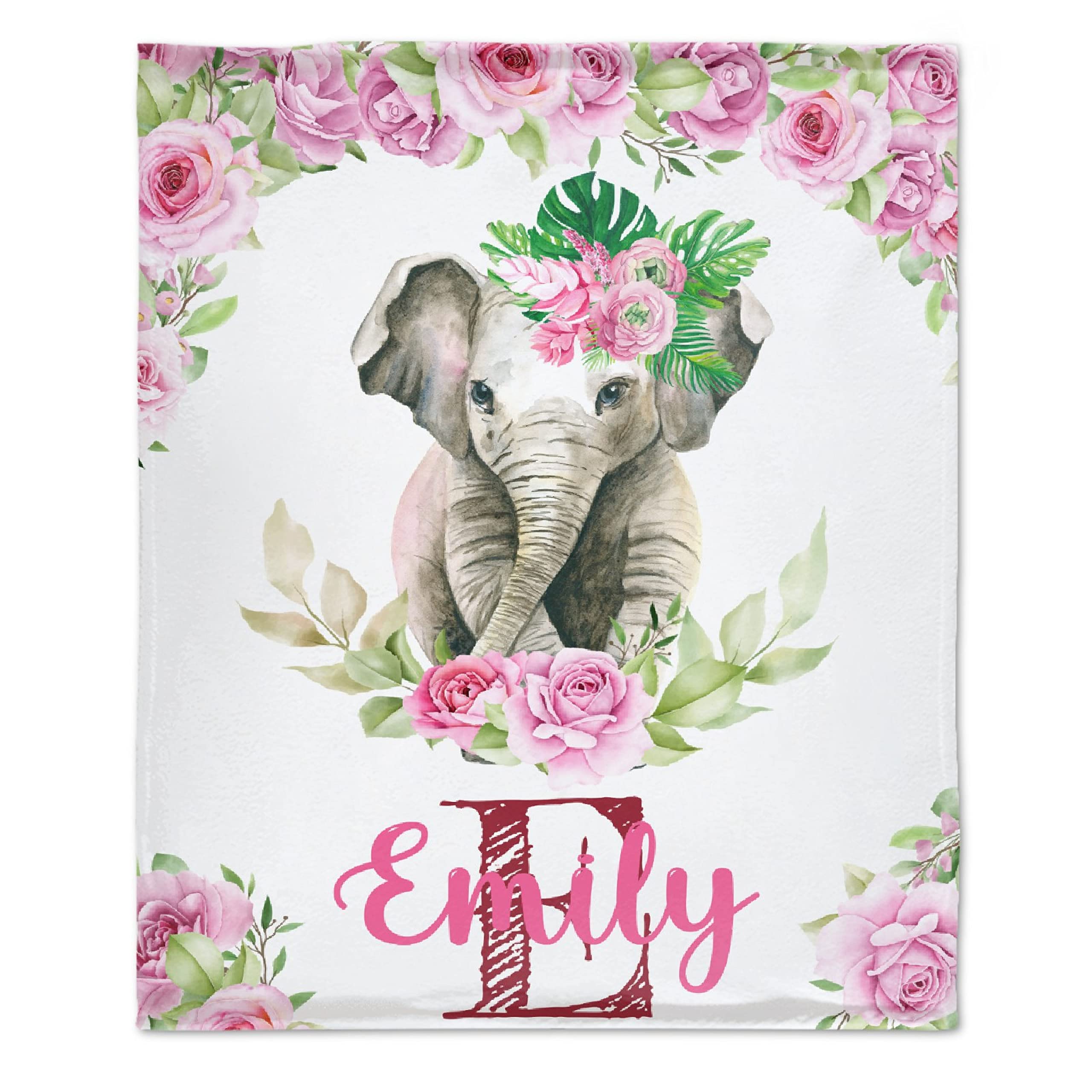 Personalized Baby Blanket with Name - Custom Elephant Flower Design for Boys & Girls - Ultra Soft Lightweight Flannel Fleece Blanket - Perfect for Crib, Bed, Couch & Nursery - Ideal Baby Shower Gift & Cozy Home Decor