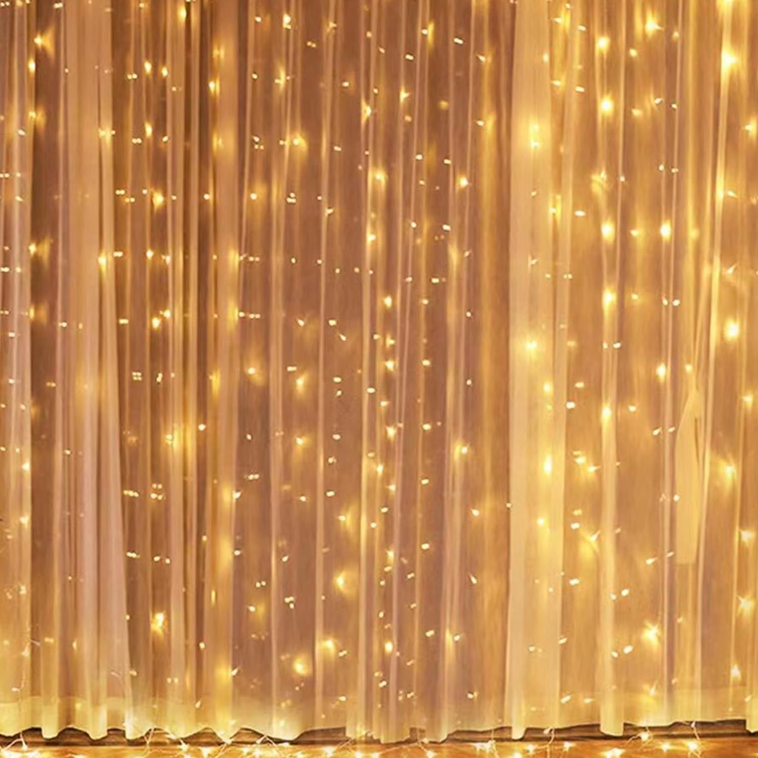 300 LED Fairy String Lights - 8 Lighting Modes USB Powered Curtain Lights for Christmas, Bedroom, Wedding & Party Decor - 9.8ft x 9.8ft Warm White - Perfect for Indoor/Outdoor Home Garden Decoration