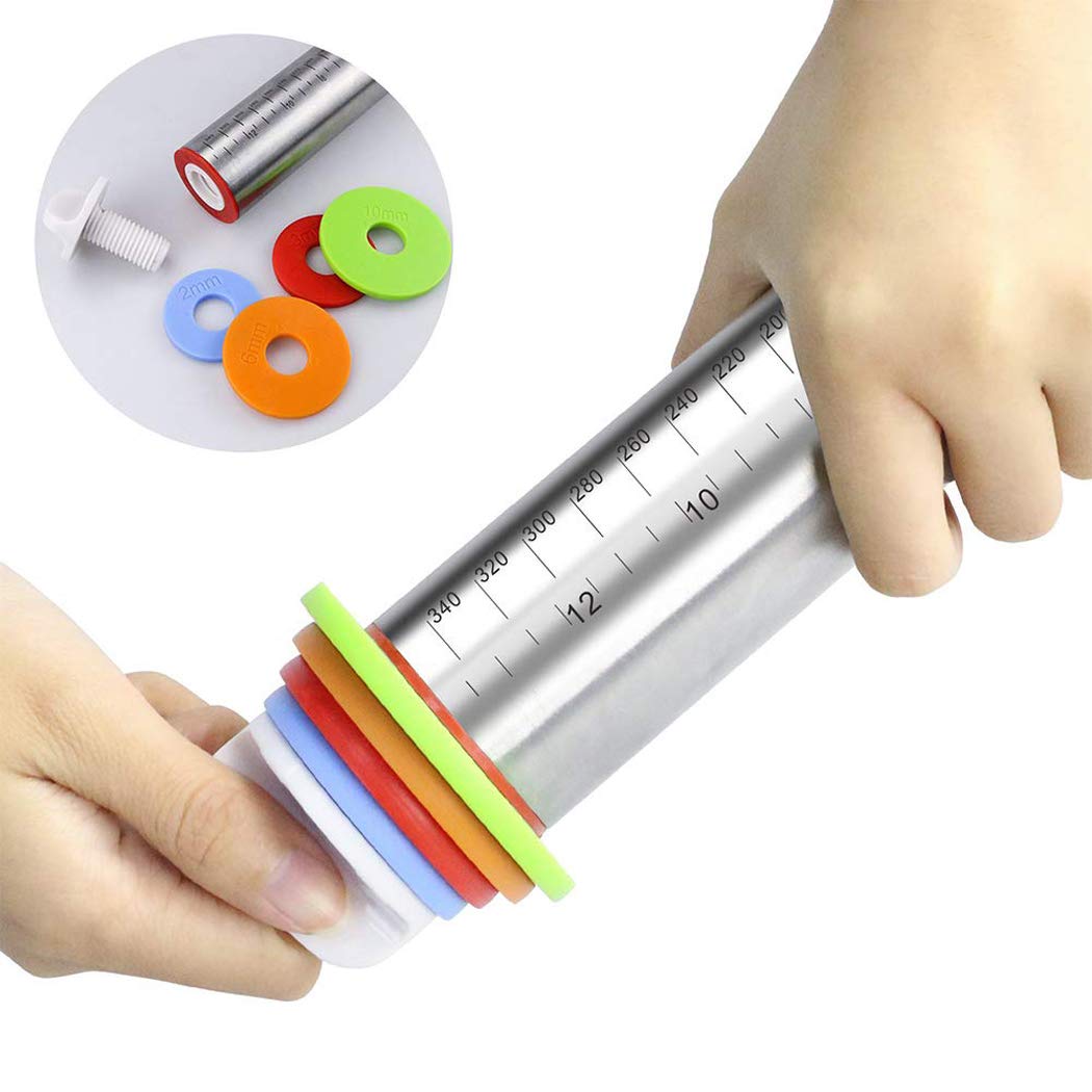 17 Inch Adjustable Stainless Steel Rolling Pin with 4 Thickness Rings - Non Stick Dough Roller for Baking Pizza, Pie, Cookies & Pastry | Perfect for Home Bakers & Professional Kitchens