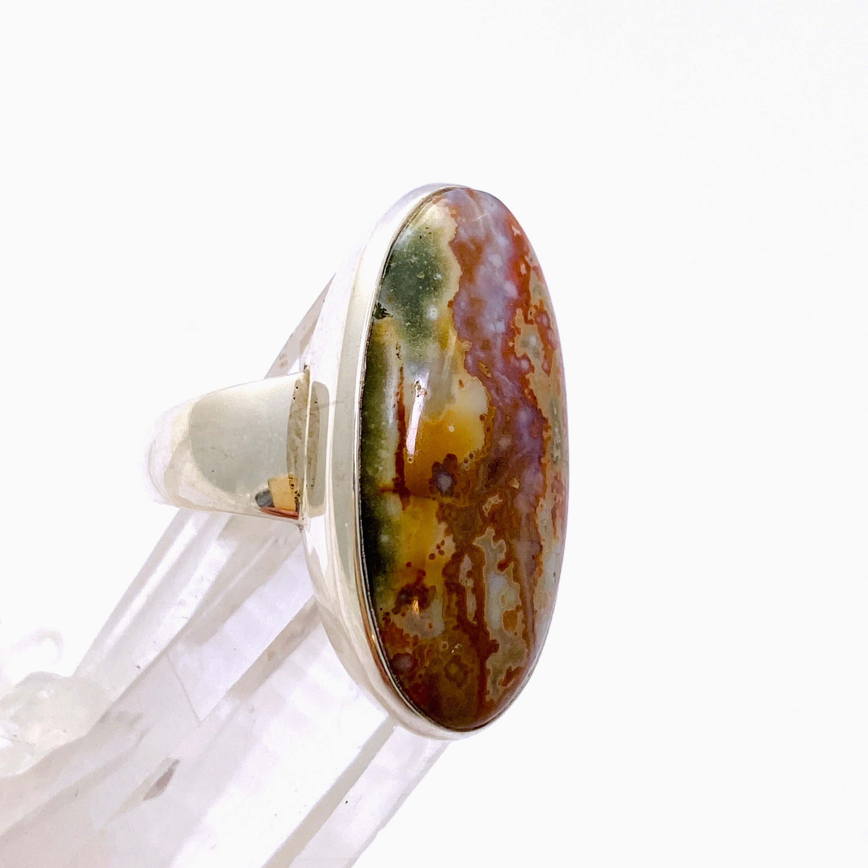 Ocean Jasper Oval Cabochon Ring - Size 9 - Natural Stone Jewelry - Handmade Silver Ring - Unique Gemstone Ring for Women - Perfect for Boho Style, Meditation & Spiritual Healing