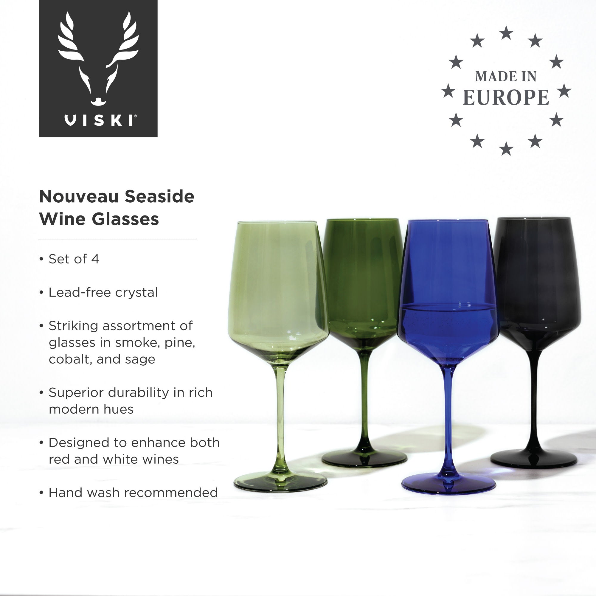 Premium Nouveau Crystal Wine Glasses - Set of 4 Elegant Stemware for Red & White Wine - Perfect for Beachside Dining, Romantic Dinners & Wedding Gifts