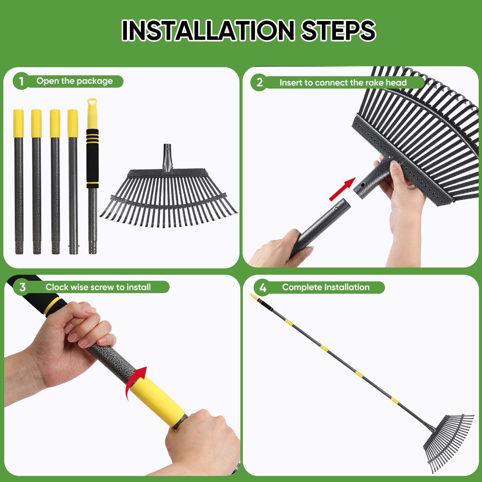 Heavy Duty 6FT Garden Leaf Rake with 25 Metal Tines - 18.5 Inch Wide Adjustable Steel Handle for Lawns, Yards & Flower Beds - Perfect for Raking Leaves, Gathering Shrubs, Leveling Grass & Outdoor Cleanup