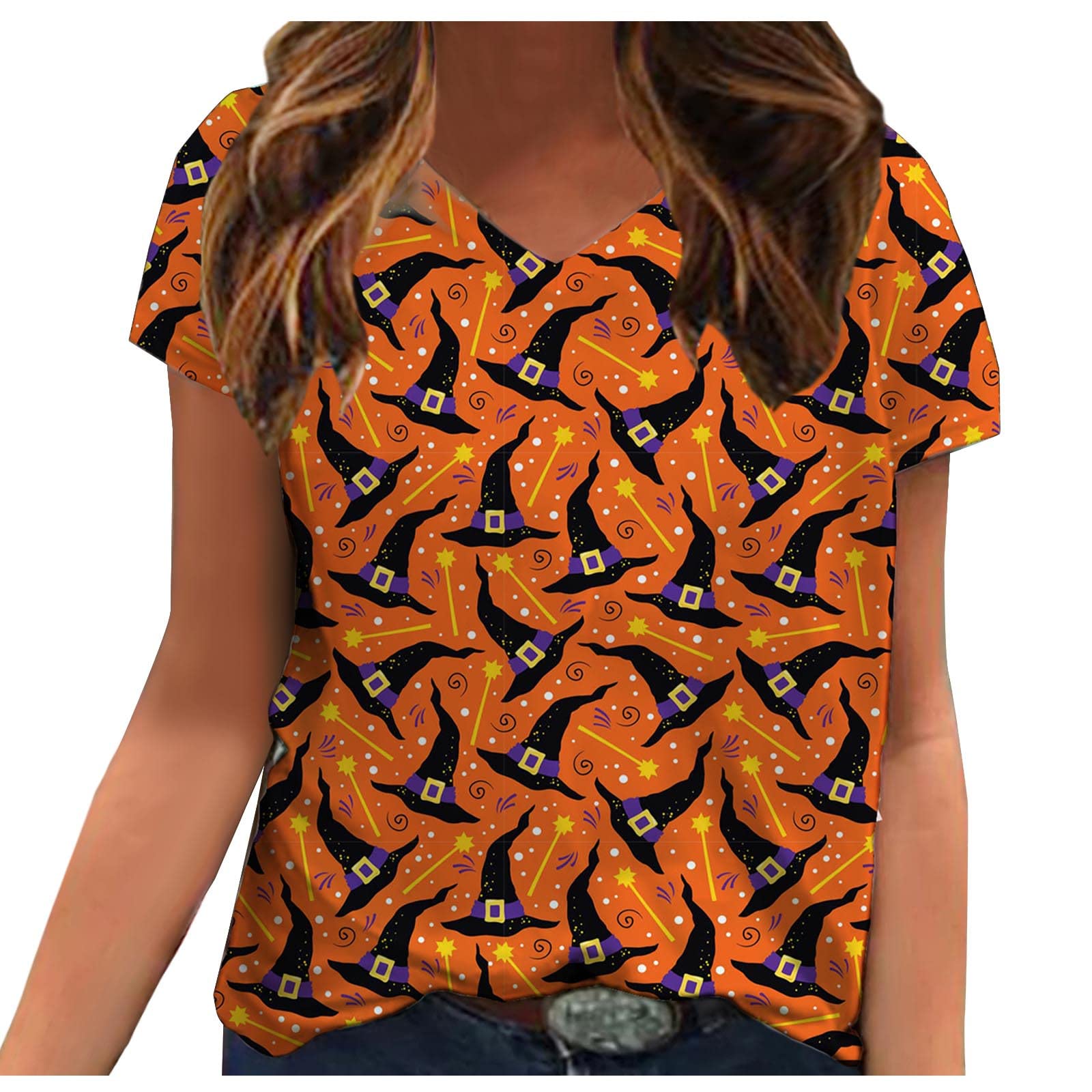 Halloween Costumes for Women - Cute Black Cat & Skull Graphic Tees - Short Sleeve Scary T-Shirts - Holiday & Casual Wear - Perfect for Halloween Parties, Trick or Treating & Spooky Season Outfits