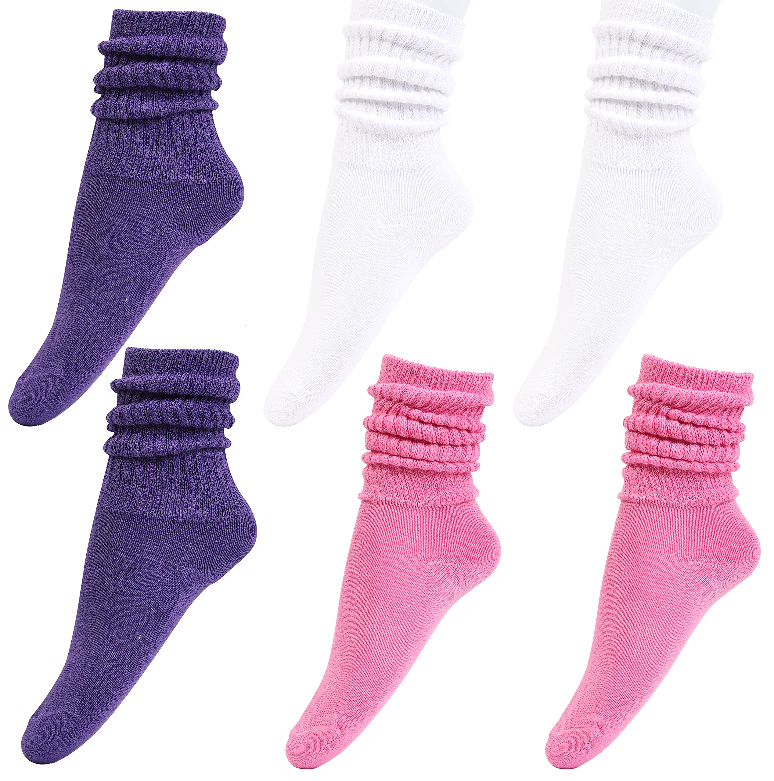 Girls Slouch Socks 6-Pack - Tall Stacked Slouchy Socks for Kids | Warm Cotton Blend Long Calf Socks | Perfect for School, Winter Outfits & Casual Wear