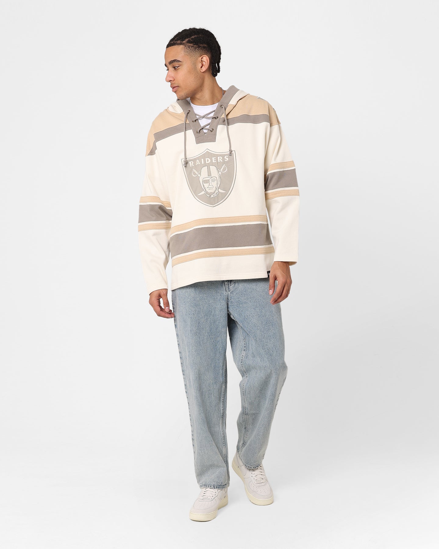 47 Brand Las Vegas Raiders Superior Lacer Hoodie - Cream/Khaki - Men's Pullover Sweatshirt for NFL Fans, Game Day & Casual Wear