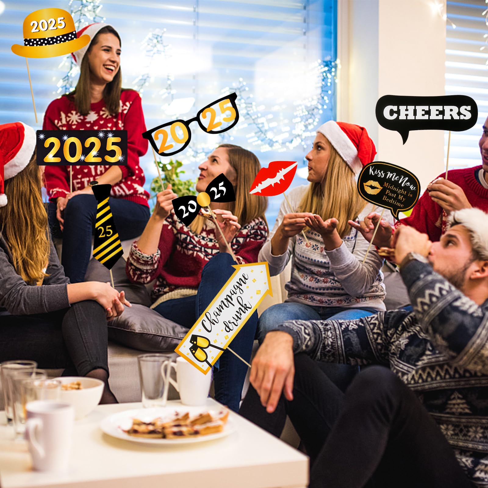 47Pcs New Year's Eve Photo Booth Props 2025 - NYE Party Decorations, Happy New Year Photo Booth Accessories for 2025 Celebrations - Perfect for New Year's Eve Parties, Countdown Events & Social Media Photos