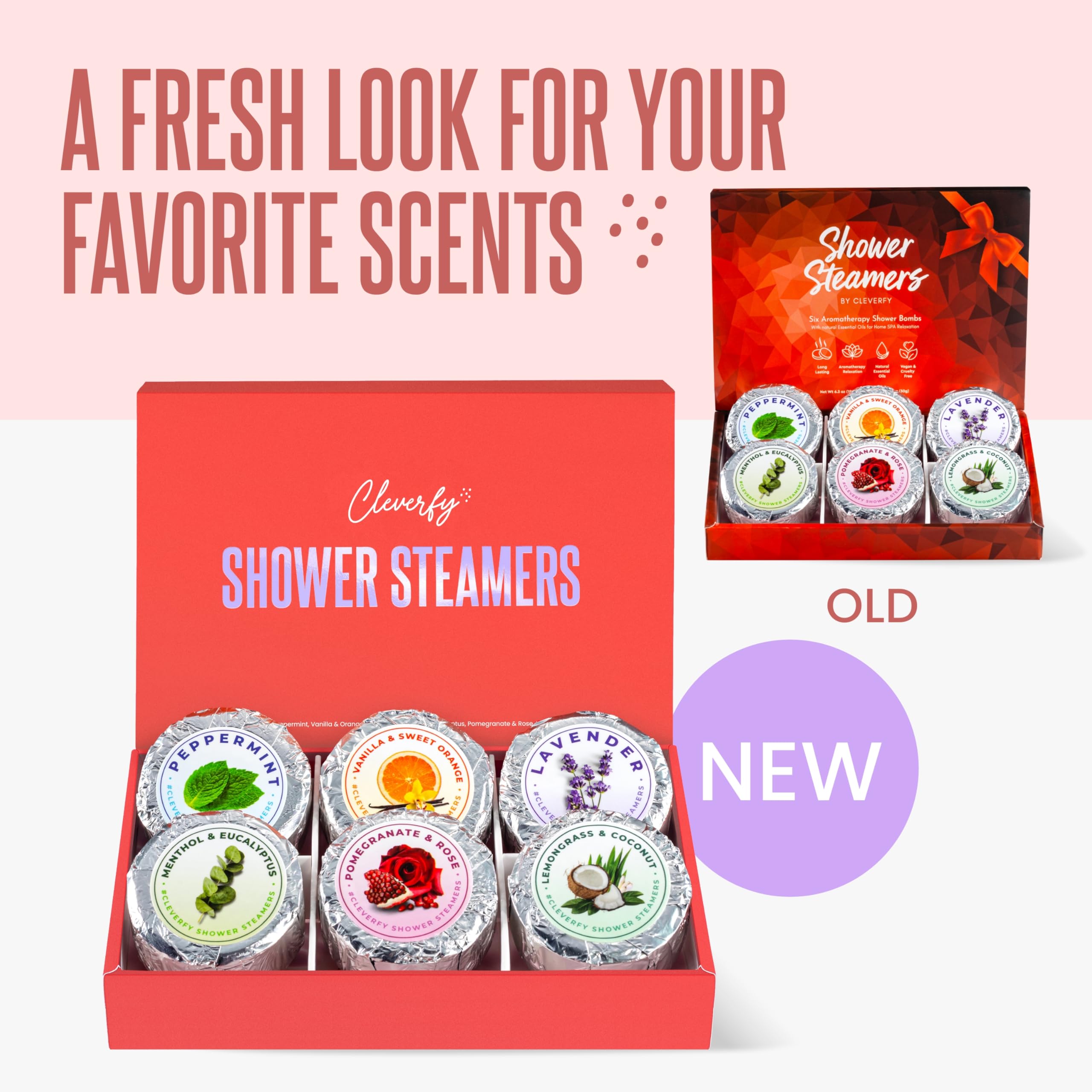 Cleverfy Aromatherapy Shower Steamers - 6-Piece Red Variety Set | Stress Relief & Relaxation for Spa-Like Shower Experience