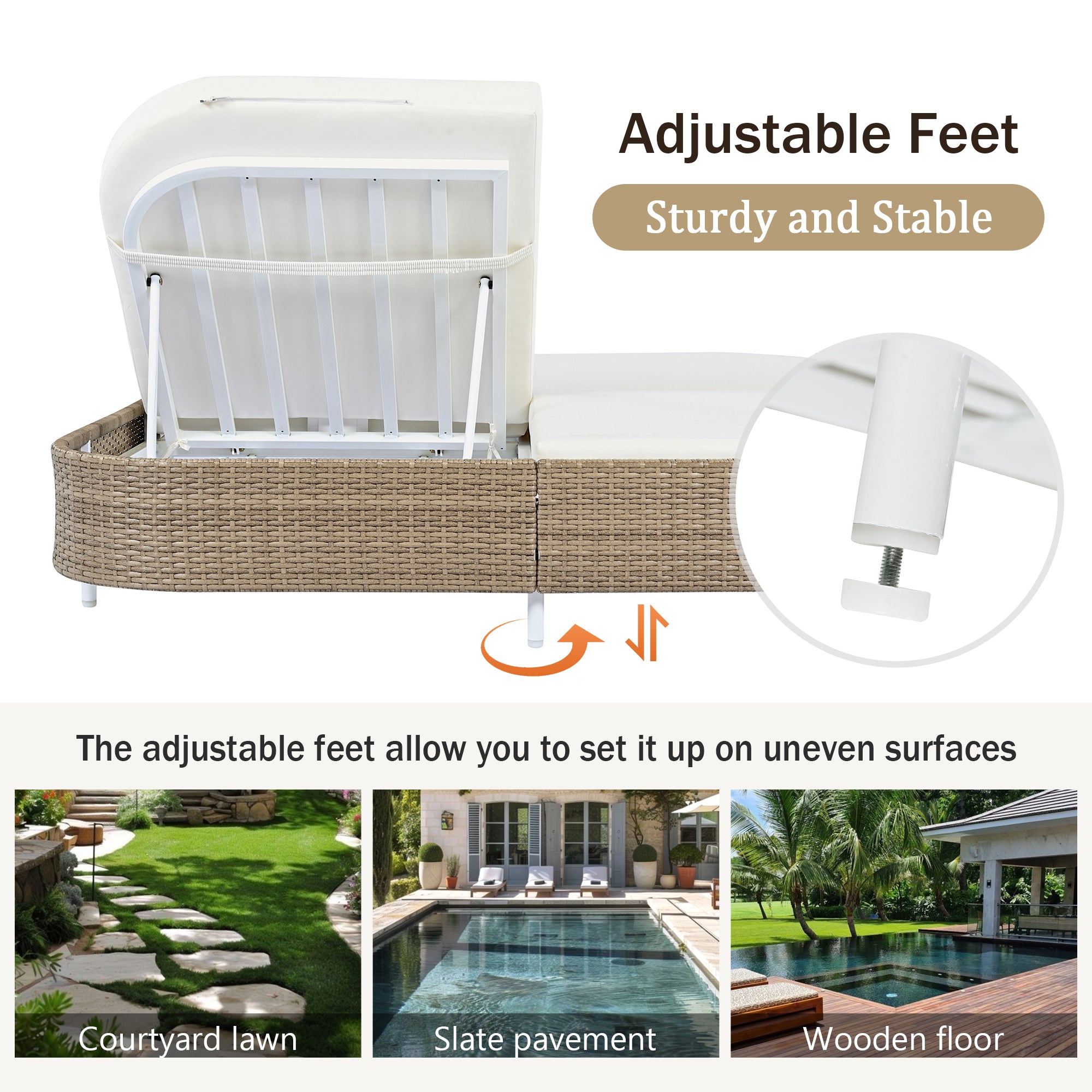 Outdoor Rattan Daybed with 5-Position Adjustable Backrest & Removable Cushions - Perfect for Patio, Garden, Backyard and Poolside Relaxation
