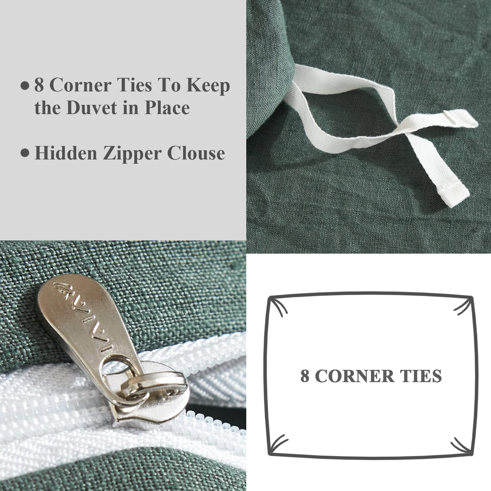**Ivory Green Linen Duvet Cover King Size – 100% Pure Washed French Flax Linen Bedding Set (3-Piece) – Soft, Breathable & Natural – Includes 1 Duvet Cover & 2 Pillow Shams – Perfect for Eco-Friendly & Luxurious Bedroom Decor**