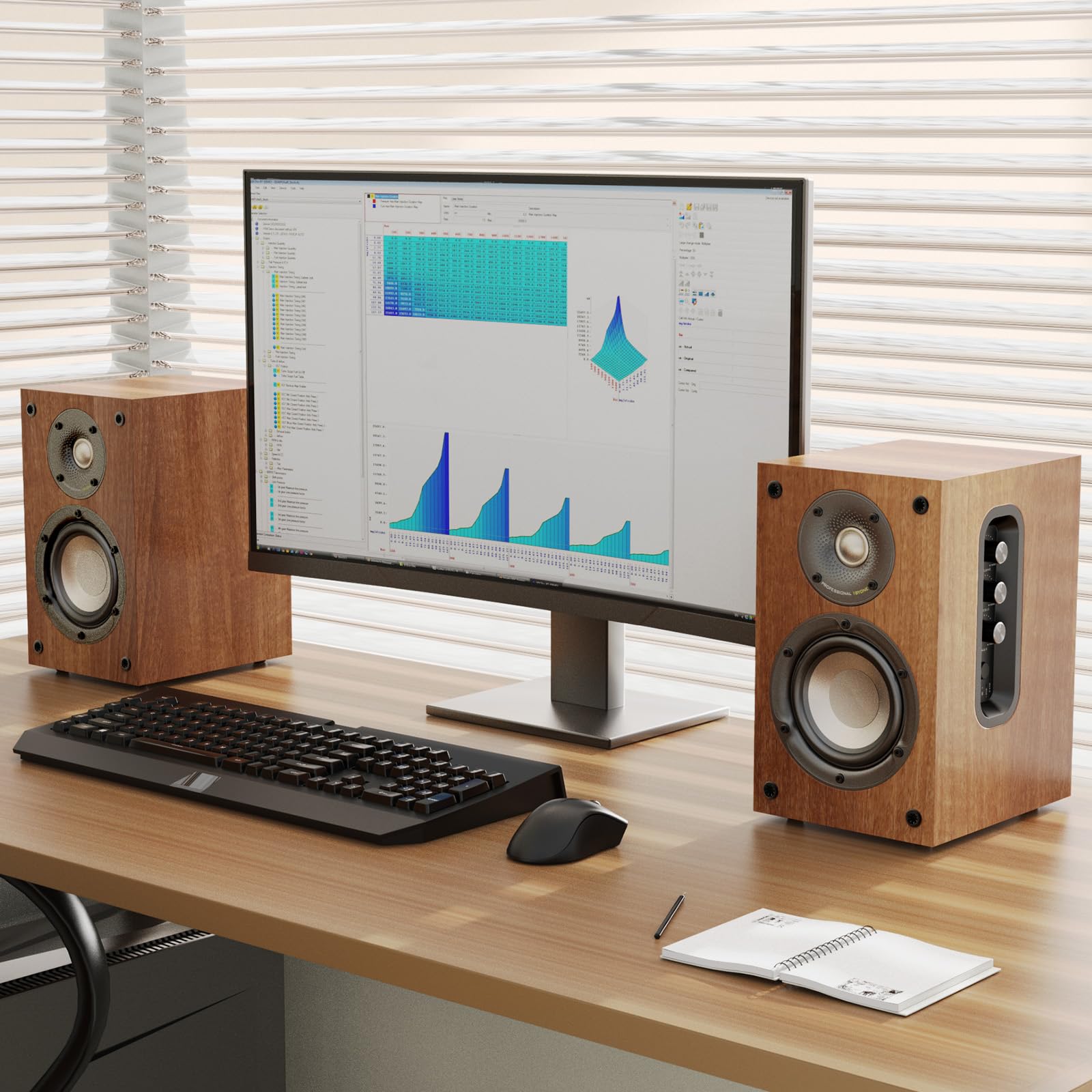 1 by ONE Bluetooth Bookshelf Speakers - Active 2 Way Speakers with 60W RMS & 100W Peak Power, Wireless Turntable Speakers with RCA/Bluetooth/Coaxial/Optical Inputs - Perfect for Home Audio, Gaming & Music Streaming