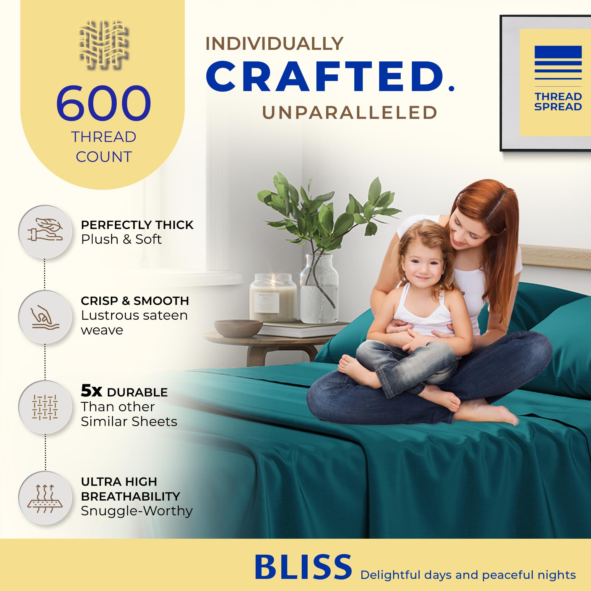 Premium 600 Thread Count 100% Egyptian Cotton Split King Sheet Set - 5 PC Cooling Bed Sheets with 16