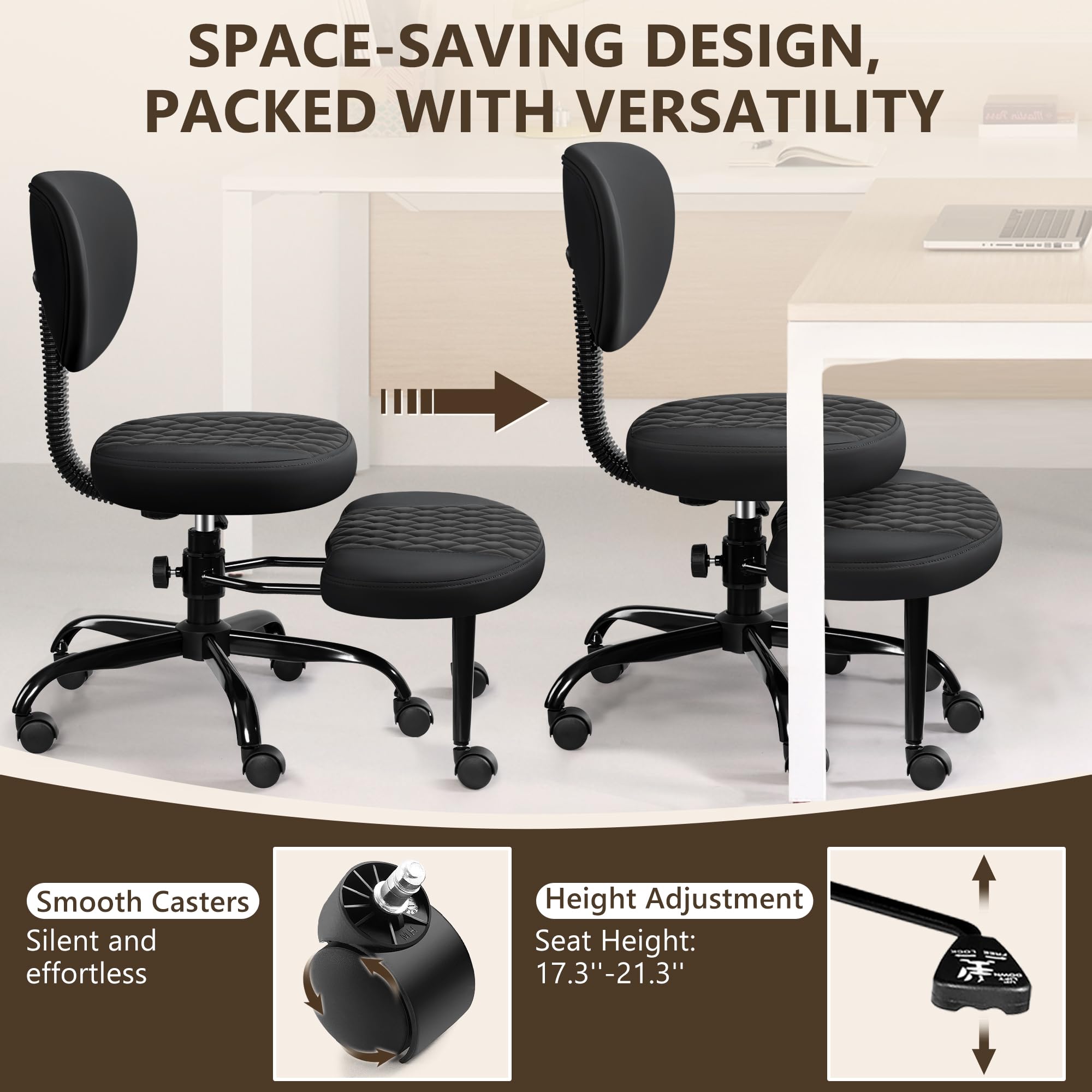 Ergonomic Cross-Legged Office Chair with Wheels - Adjustable Height Meditation & Yoga Chair for Adults - Wide Criss-Cross Design with Lumbar Support - Perfect for Home Office, Meditation, ADHD Focus & Workspace Comfort - Black Kneeling Chair
