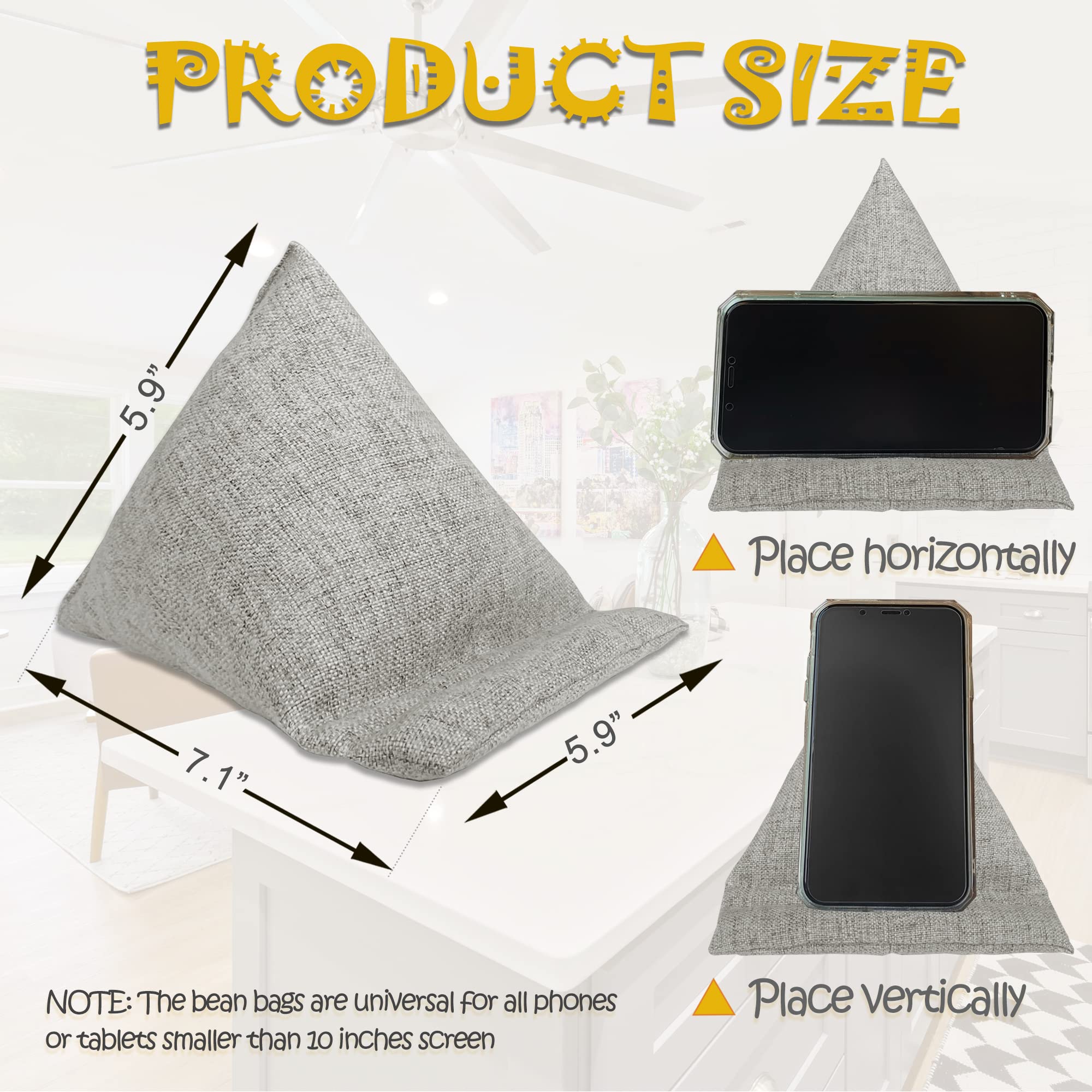 Soft Fabric Bean Bag Phone Holder - Universal Stand for All Smartphones & Mini Tablets | Handmade Desk Cushion Pad (Light Grey) - Perfect for Office, Home, Bedside & Travel Use