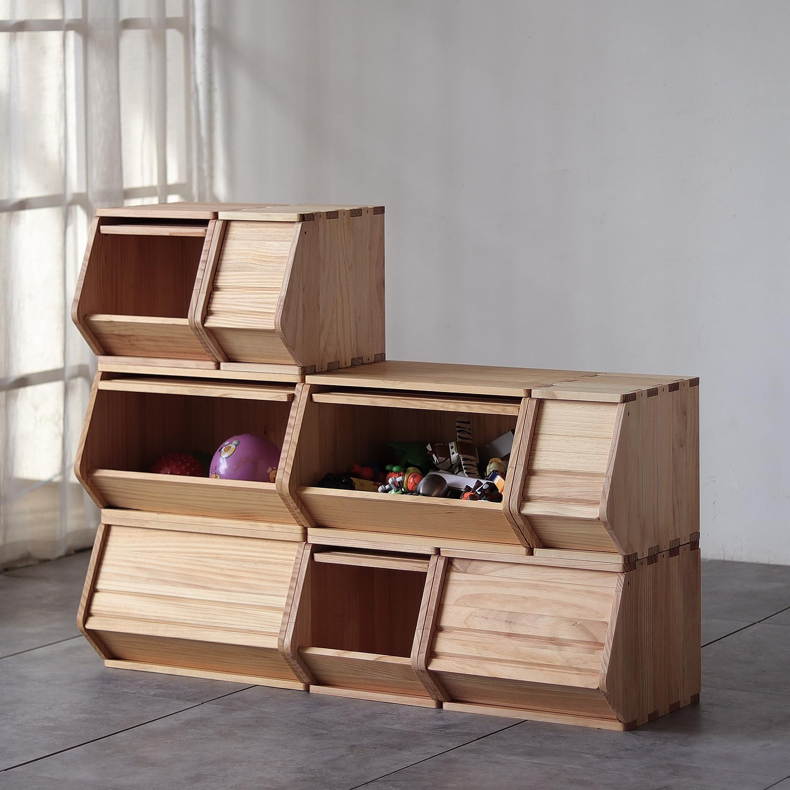 Stackable Solid Wood Storage Chests with Lids - Modular Wooden Toy Box & Closet Organizer - 15.5