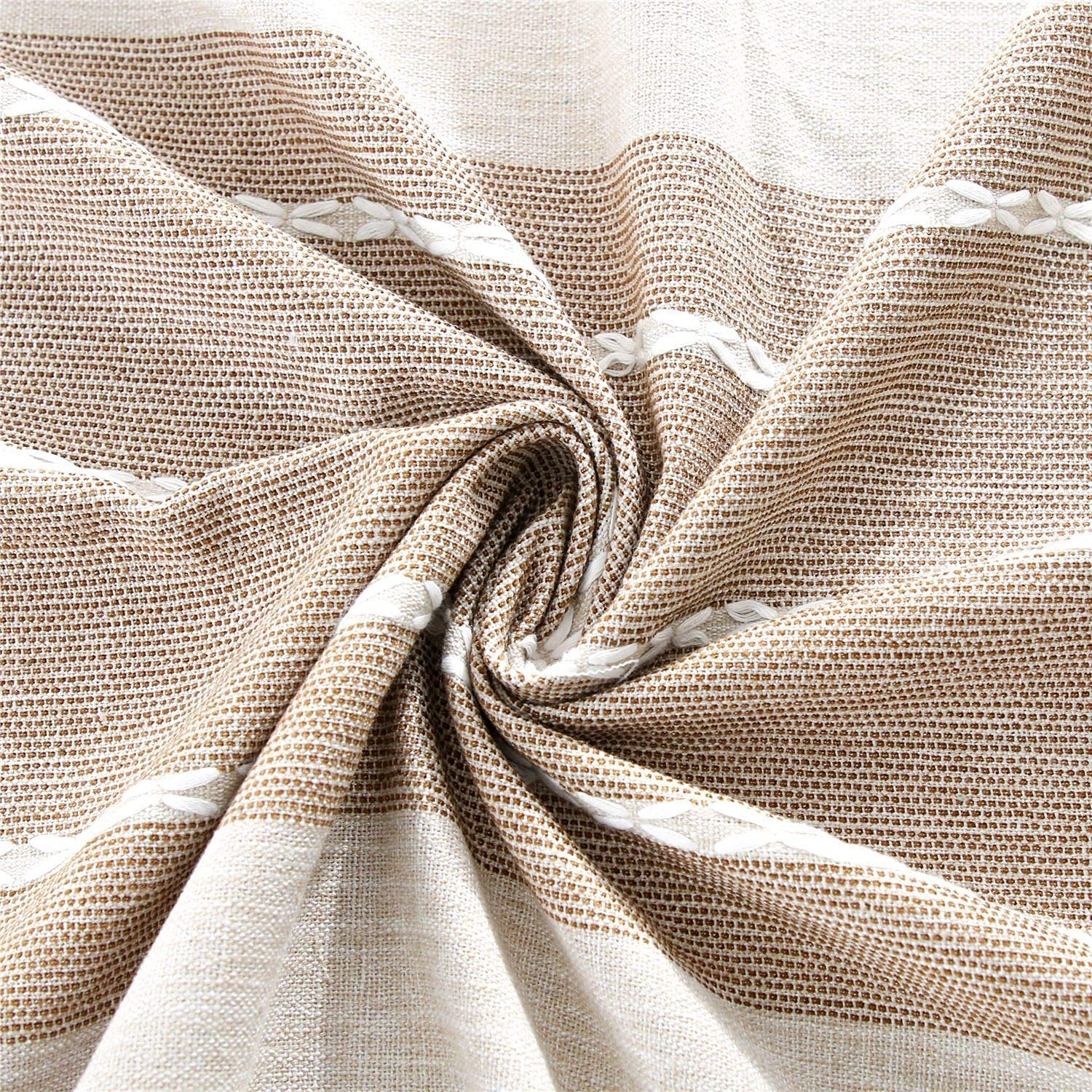 2-Pack Brown Linen Square Tablecloths 23x23 Inch - Boho Farmhouse Style Washable End Table Cover with Tassel Trim for Bedside, Coffee Table & Dining Decor