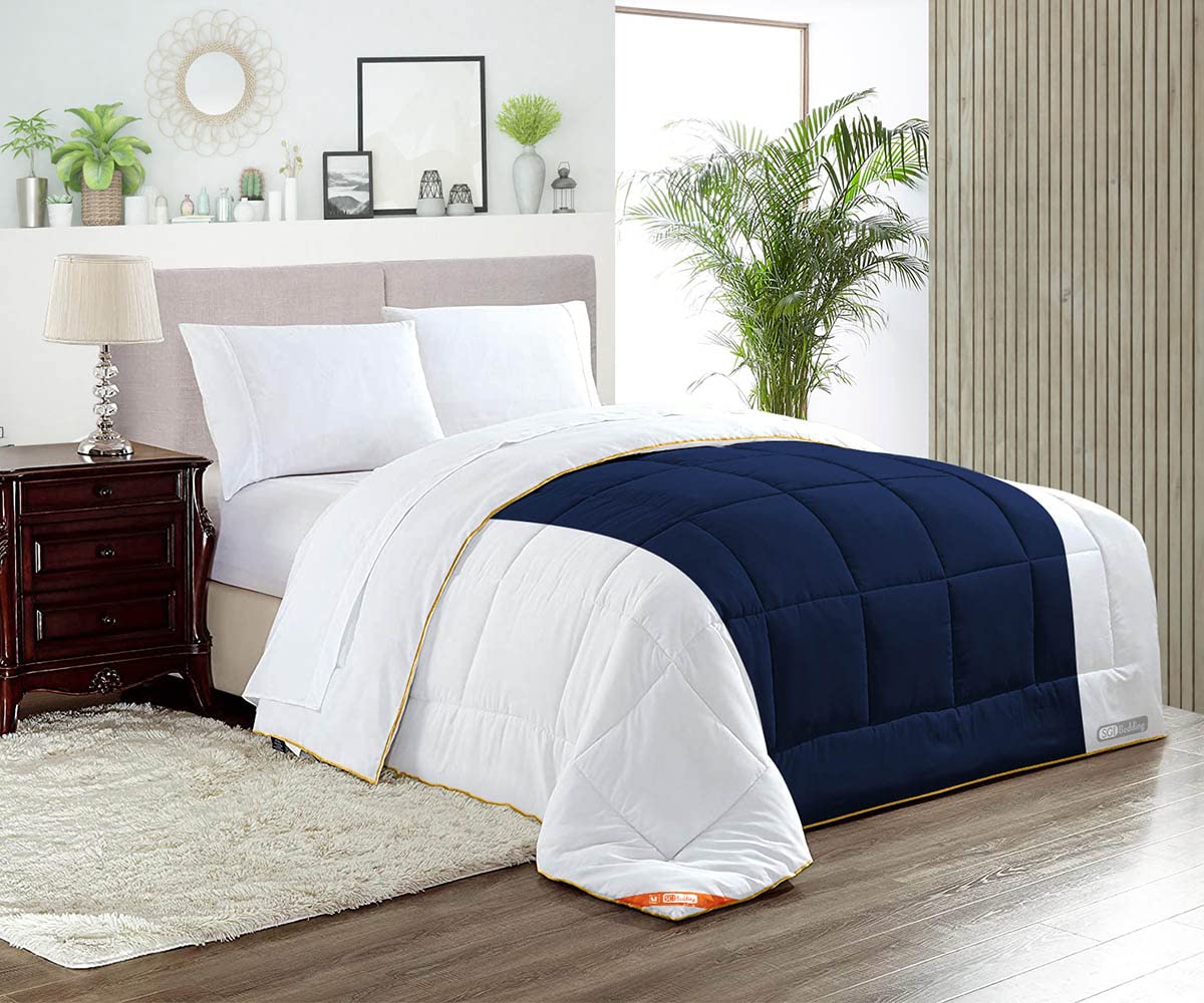Premium Alaskan King Comforter Set - 300 GSM Plush Siliconized Microfiber Fill, Navy Blue Contrast Duvet Insert with Box Stitching & Piping - Includes Matching Pillowcases - Ultra Soft & Fluffy for Year-Round Comfort - Perfect for Master Bedrooms, Guest Rooms & Luxury Hotels