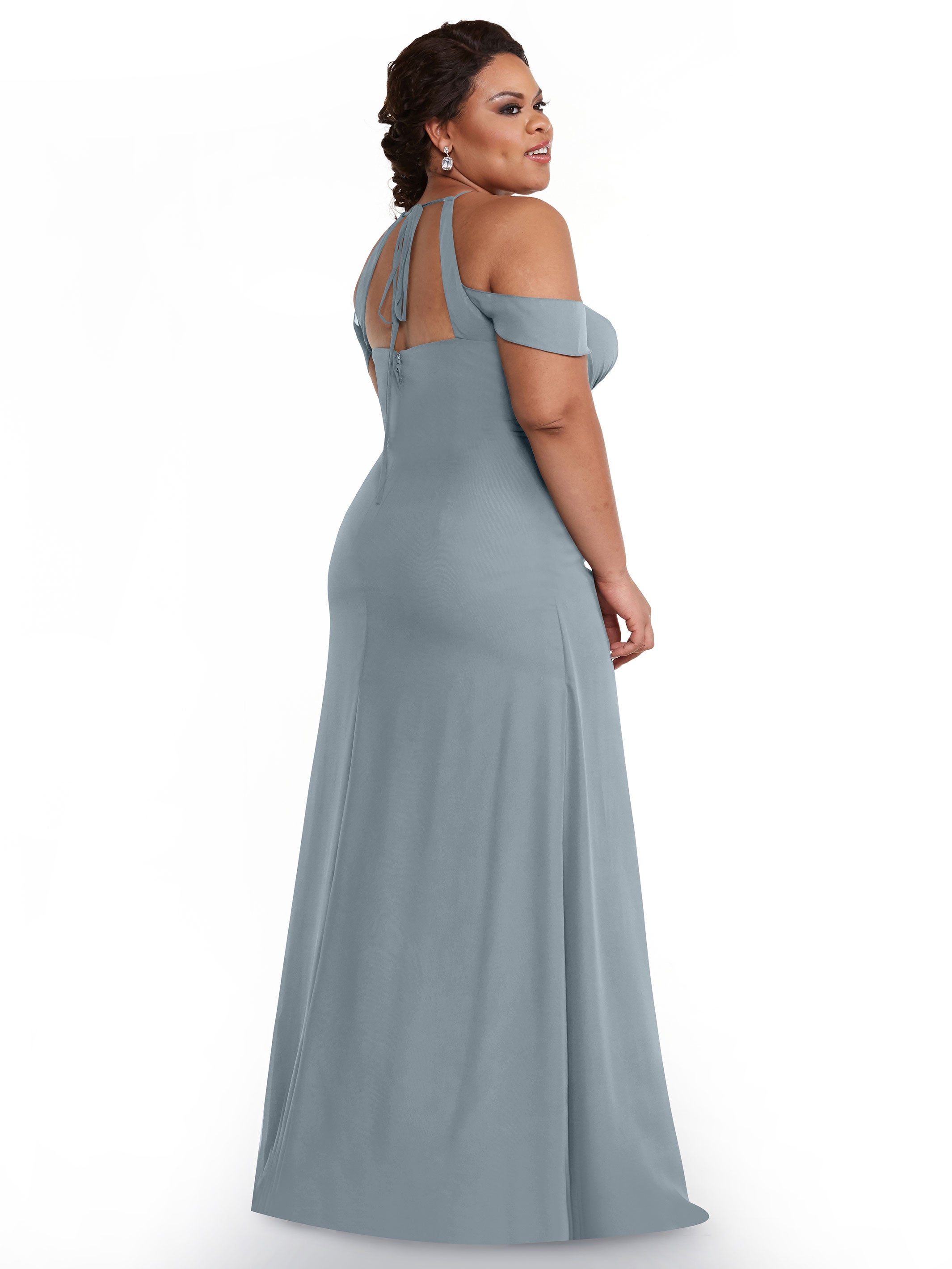 Elegant Off The Shoulder Chiffon Bridesmaid Dress with Halter Neckline - Perfect for Weddings, Formal Events & Special Occasions