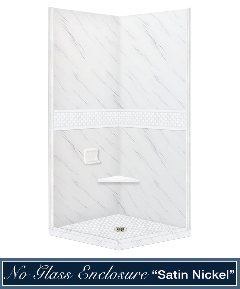Premium Carrara Marble Jewel Corner Shower Enclosure Kit - Waterproof Bathroom Upgrade for Modern Homes, Spa-Like Shower Experience