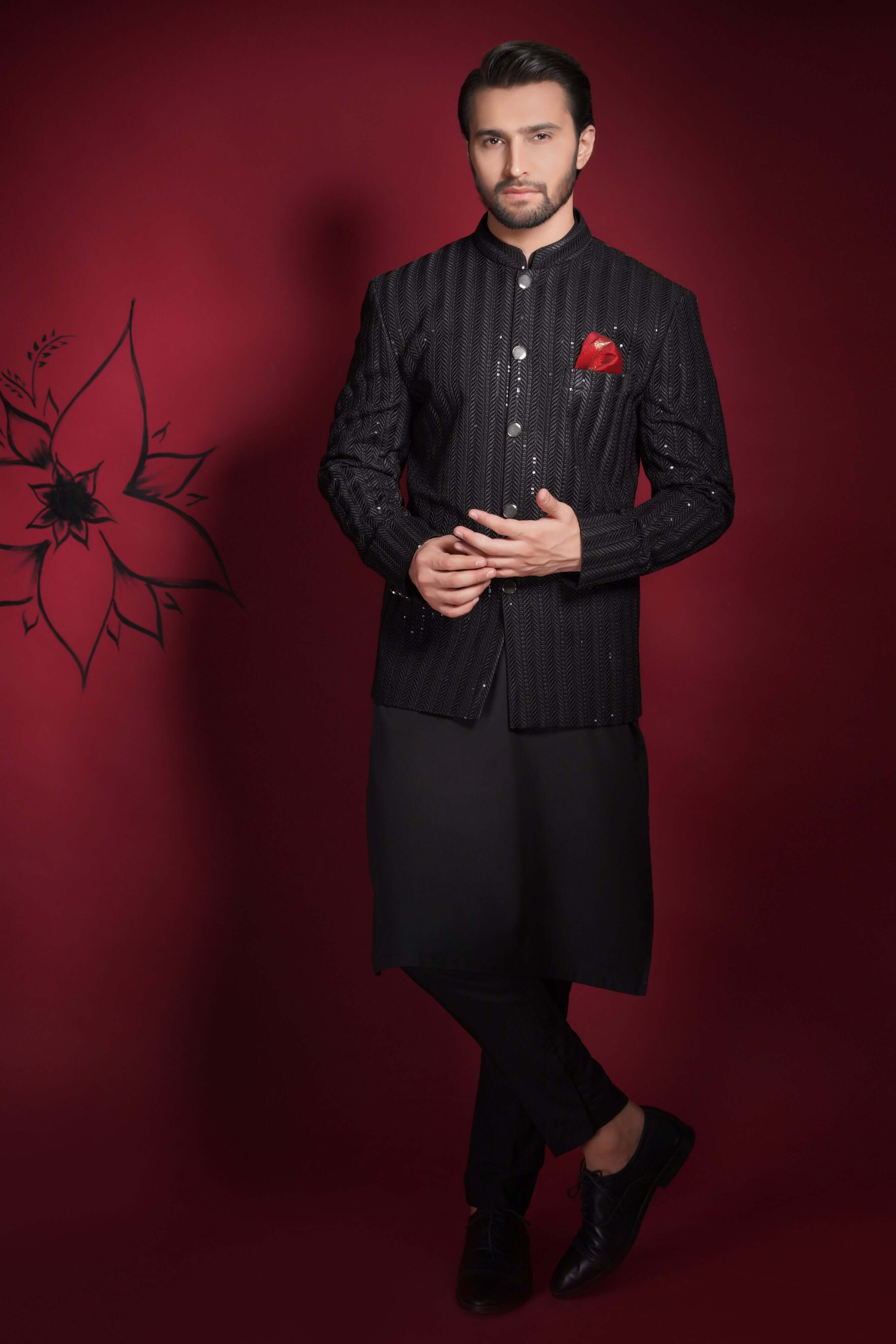 Black Maharaja Prince Jacket Set for Men - Royal Indian Costume for Halloween, Cosplay & Theme Parties