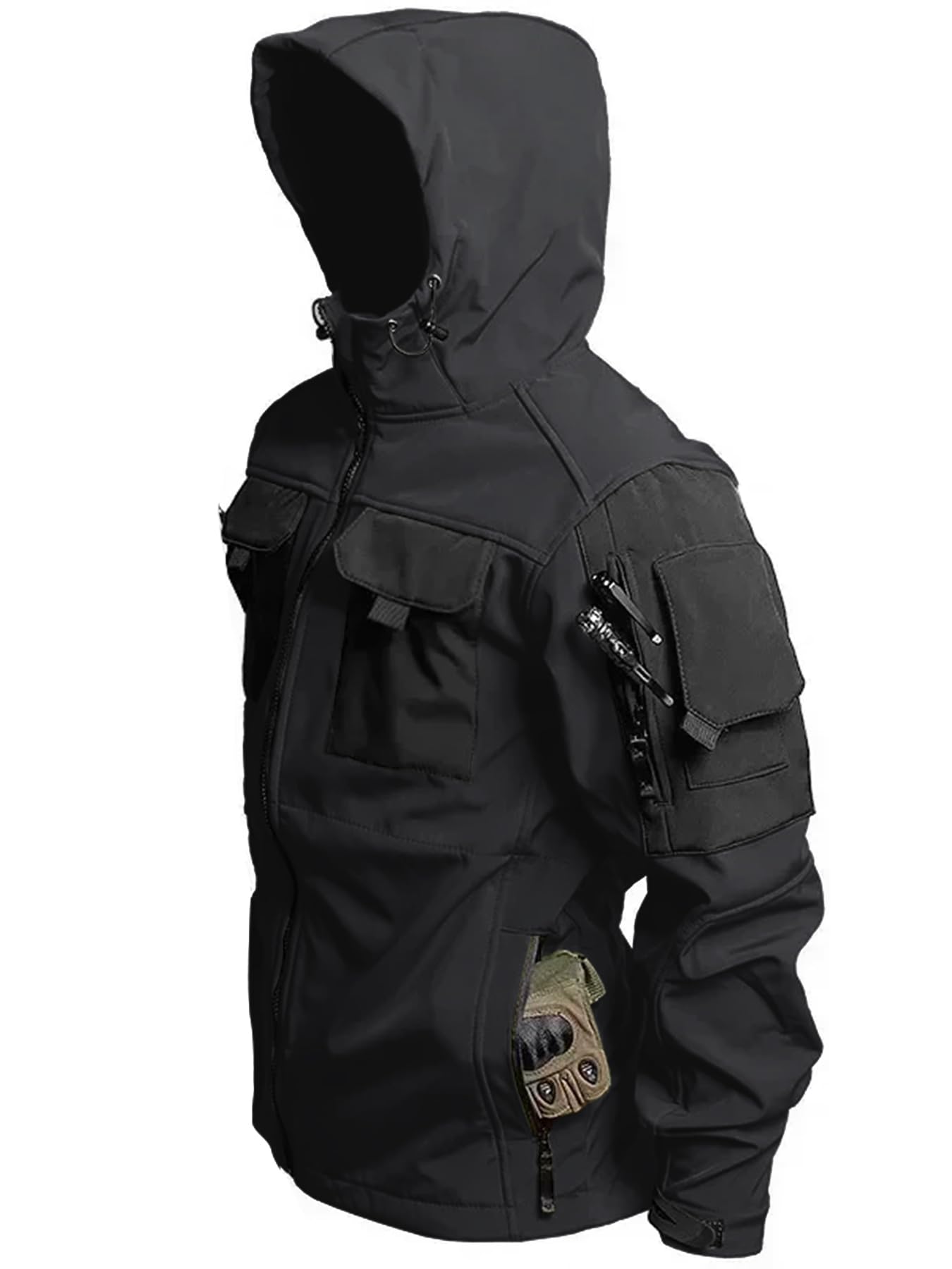 Men's Tactical Soft Shell Jacket - Lightweight Water-Resistant Windbreaker with Hood & Pockets for Outdoor Hiking, Camping & Daily Wear | Spring Fall Jacket for Men