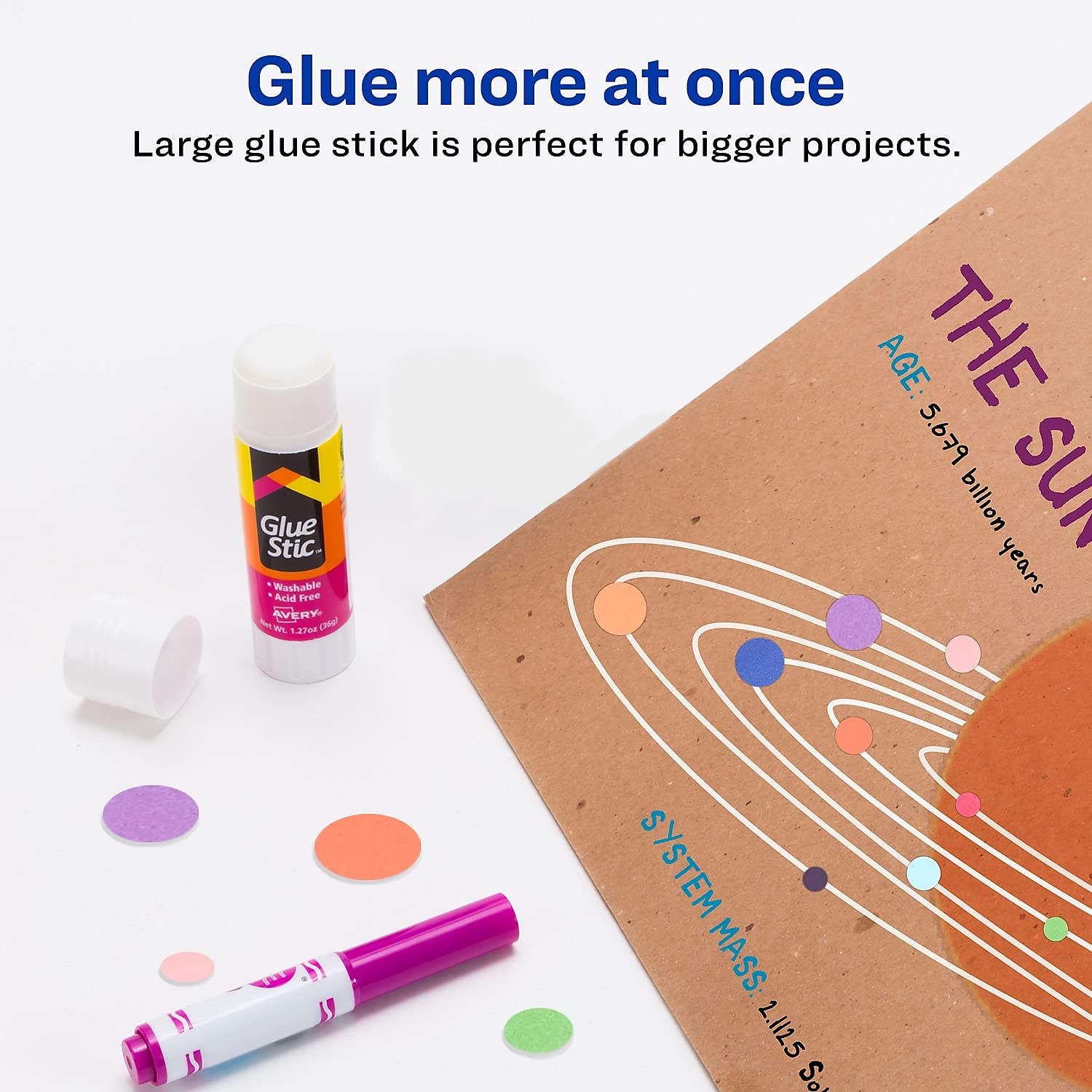 Avery 00196 Permanent Glue Stick - 1.27 Oz White Adhesive for Crafts, School Projects & Office Use - Strong Bonding for Paper, Photos & Light Materials