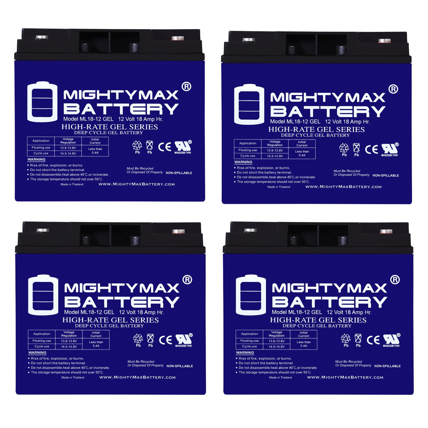 Mighty Max 12V 18AH GEL Rechargeable Battery 4-Pack - Replacement for Enersys NP18-12R, Perfect for UPS Backup, Solar Systems, and Medical Equipment