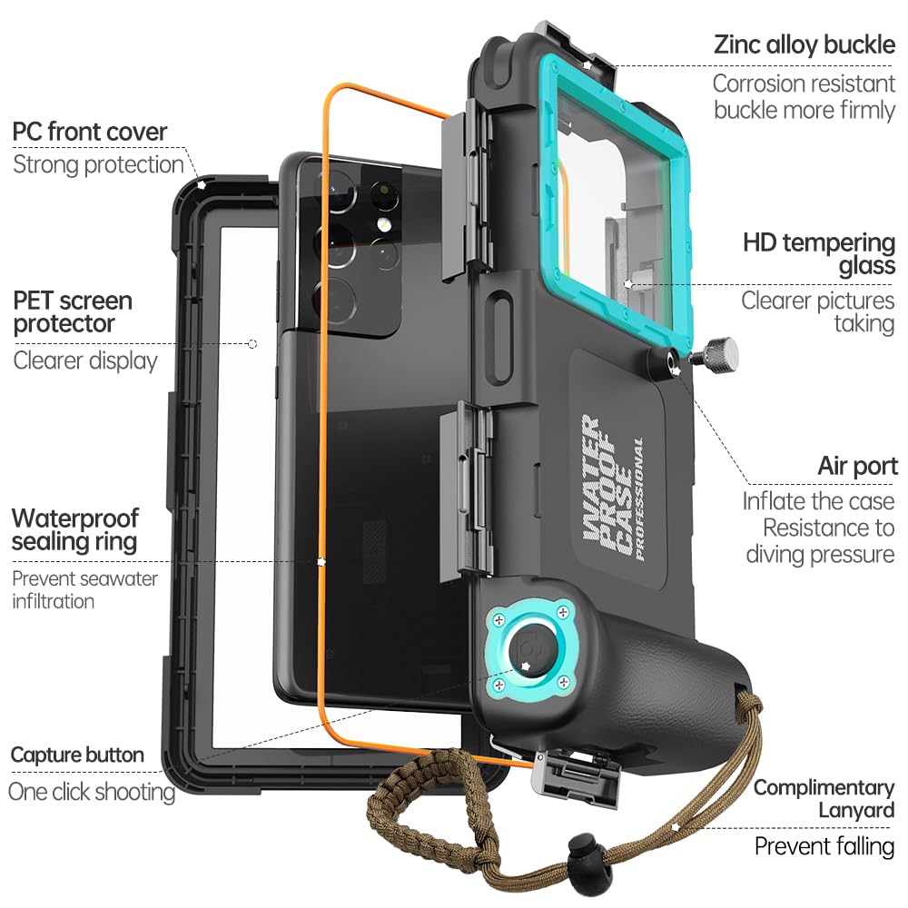 **Waterproof Phone Case for iPhone 16/15/14/13/12/11 Pro Max & Samsung Galaxy S25/S24/S23 Ultra/Plus – 50ft Underwater Diving & Snorkeling Protection – Capture HD Photos & Videos – Perfect for Beach, Pool & Water Sports (Teal)**