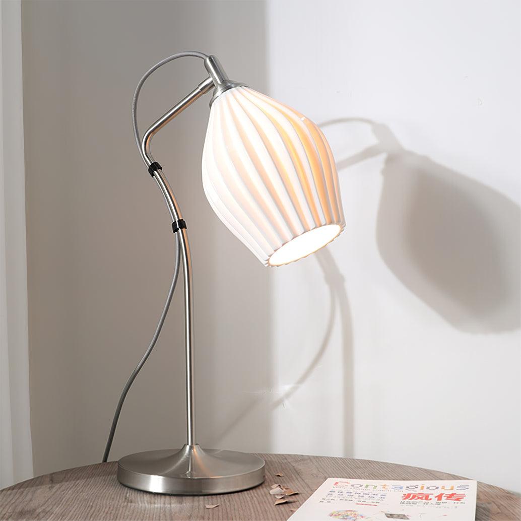 Modern Ceramic Ribbed Table Lamp - Elegant Home & Office Lighting for Bedroom, Living Room, and Study Desk Decor