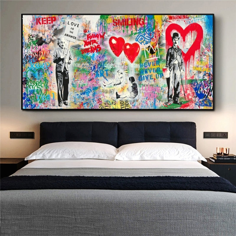 Banksy Wall Art Print - Follow Your Dreams Keep Smiling - Inspirational Home Decor for Living Room, Bedroom & Office