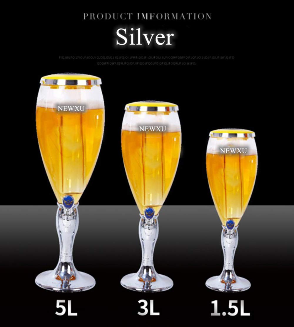 LED Color Changing 3L Tabletop Wine Beer Tower Dispenser - Silver Beverage Juice Server for Bar, Party, Restaurant, KTV & BBQ | Perfect for Weddings, Birthday Celebrations & Outdoor Gatherings