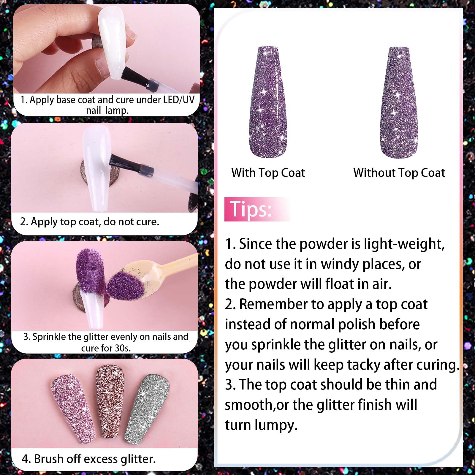 1.5g/0.05oz Holographic Diamond Nail Glitter Powder - Reflective Rhinestone Dust & Pixie Crystals for Nail Art, Manicure Decorations (Sparkle White) | Perfect for Salon Professionals, DIY Nail Designs & Special Occasion Nail Art