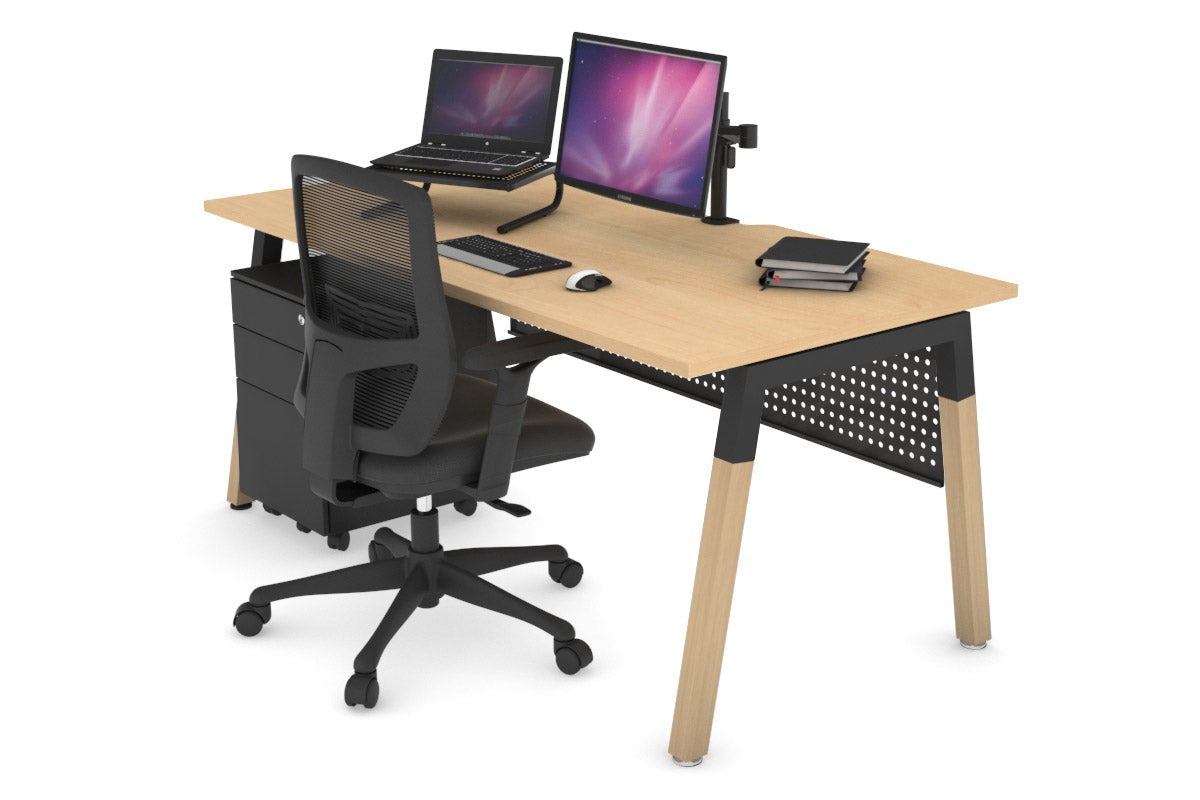Premium Quadro A-Legs Office Desk with Wooden Legs & Cross Beam - 1200L x 800W Workstation with Cable Management Scallop - Perfect for Home Office, Study Room & Modern Workspaces