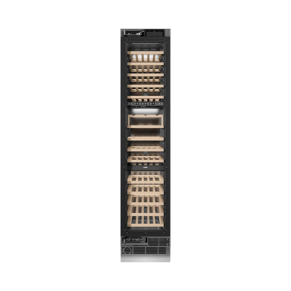 ZLINE Autograph Edition 18 Inch 9.0 Cubic Feet Triple Zone 68 Bottle Panel Ready Left Hinge Column Wine Cooler with Champagne Bronze Accents - Perfect for Home Bars, Wine Cellars & Entertaining (RBCWVLZ 18 CB)