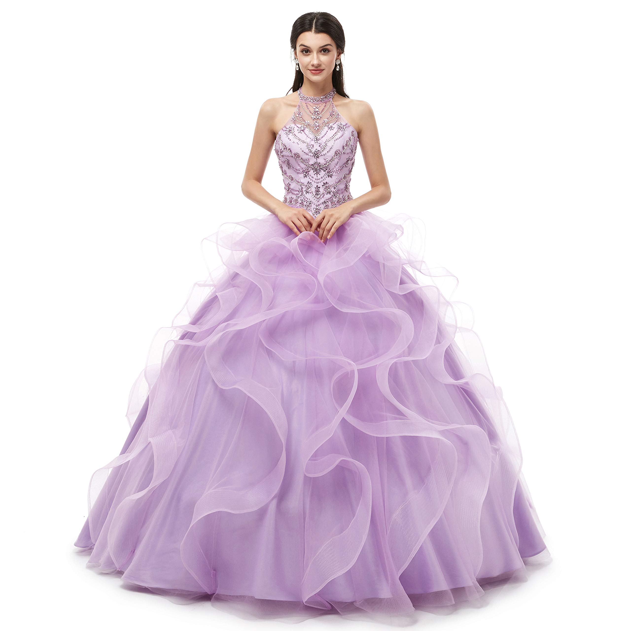 Elegant Halter Ball Gown Tulle Beaded Quinceañera Dress for Girls | Sweet 16 Birthday Party Formal Gown | Perfect for Quinceañeras, Proms, and Special Occasions