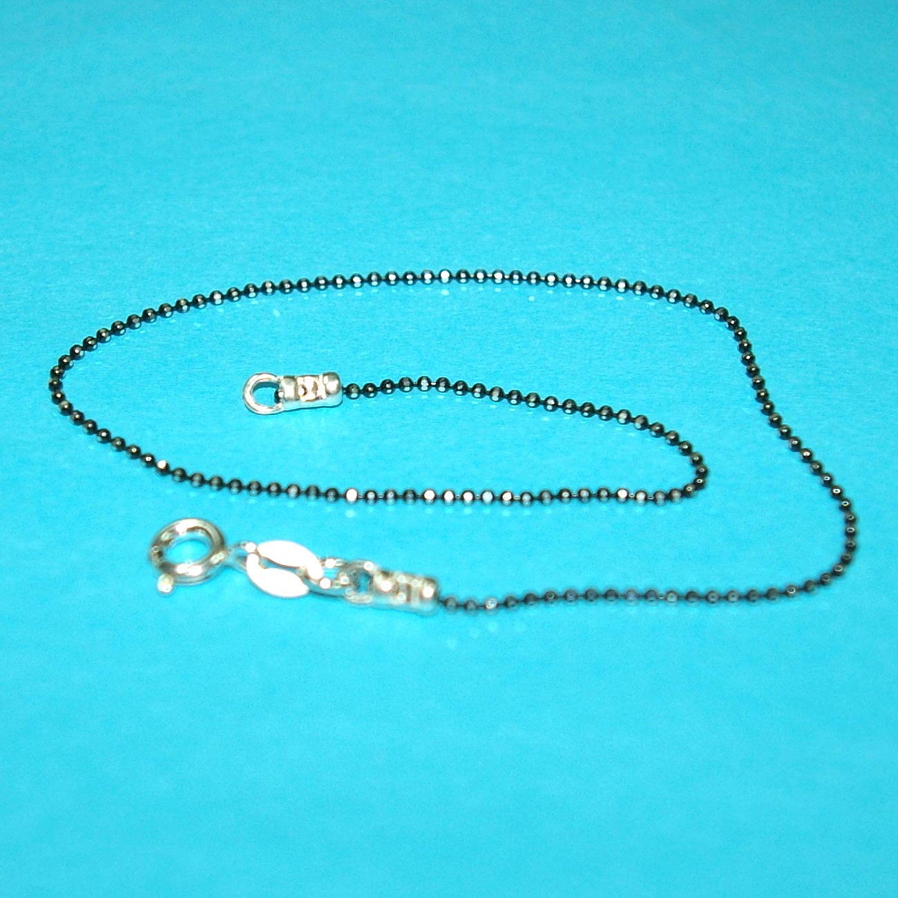 1.2mm Black Faceted Diamond Cut Sterling Silver 925 Ball Chain Anklet Bracelet - Handmade Custom Sizing for Women, Perfect for Beach Vacations & Summer Outfits