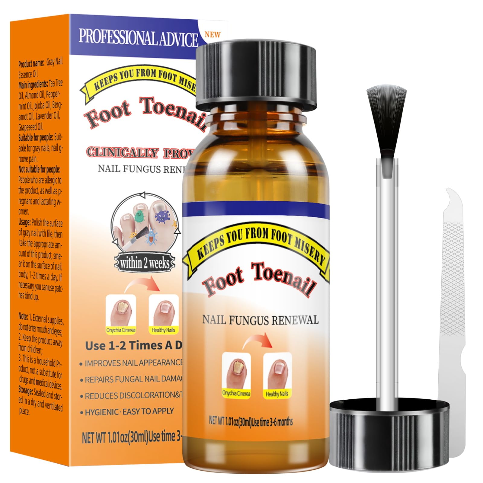 Extra Strength Toenail Fungus Treatment Fluid with Soft Brush Head - 30ML for Fast & Effective Nail Fungus Removal | Home Foot Care Solution for Athletes, Swimmers & Daily Use