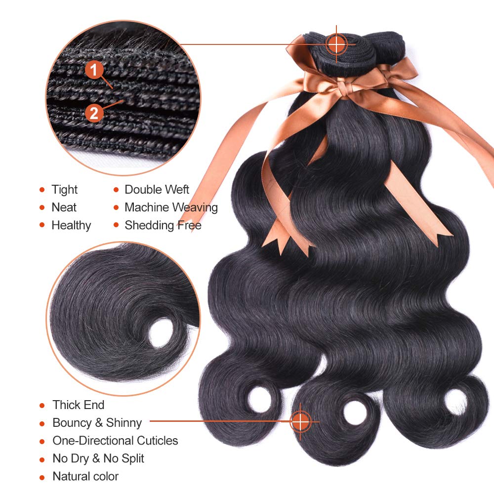 ALLRUN 100% Brazilian Virgin Human Hair Extensions - 18 20 22 24 Inch Body Wave Bundles Unprocessed Remy Weave Hair for Women | Perfect for Daily Styling, Parties & Special Occasions