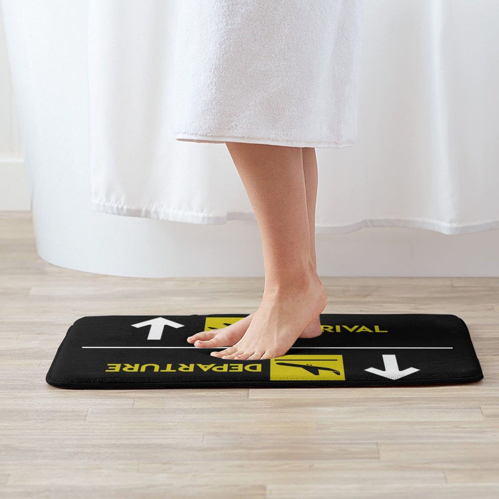 Annalice Aviation Departures Arrivals Bath Mats - 19.5x31.5 Inch Non-Slip Plush Velvet Bathroom Rug | Water Absorbent Bathtub Mat for Cozy Bathroom Decor (Black & White) - Perfect for Home, Apartment & Hotel Bathrooms