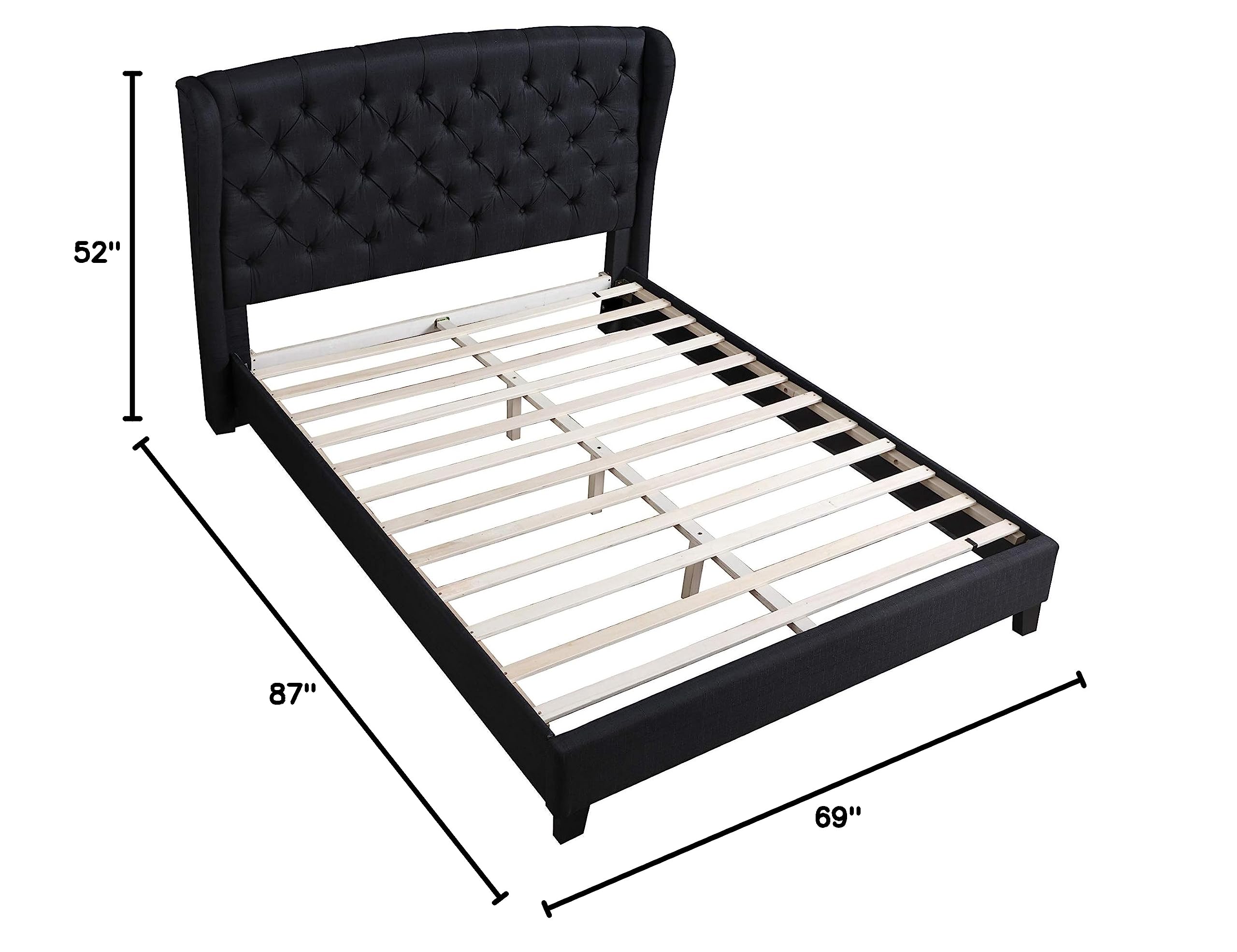 Best Master Furniture YY130 Tufted Wingback Platform Bed Frame - Queen Size, Black | Modern Bedroom Furniture for Home & Guest Room Decor