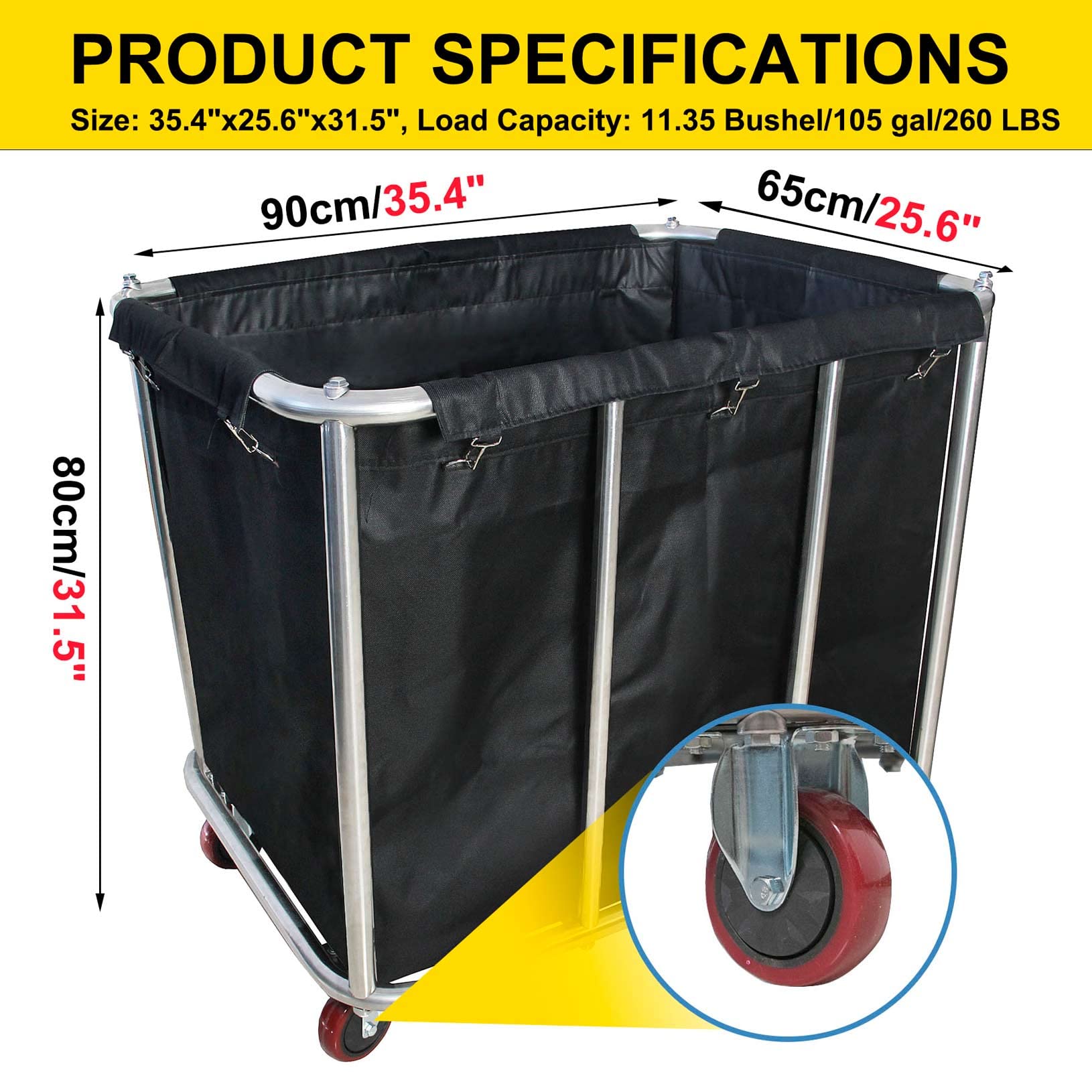 Commercial Laundry Cart - 11.35 Bushel (105 Gallon) Heavy Duty Rolling Laundry Hamper with 4